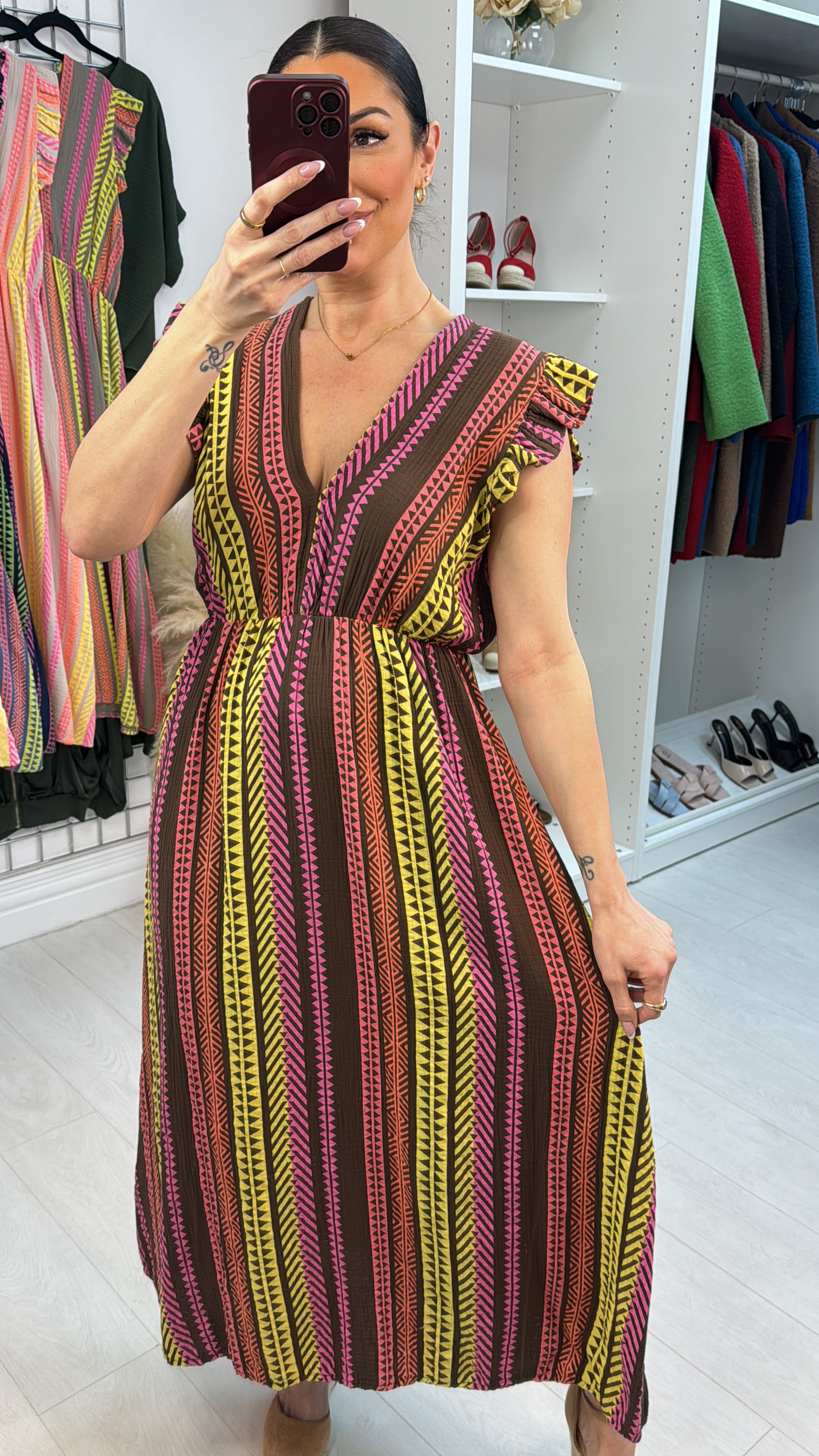 Jeanelle Abstract Print Cheesecloth Maxi Dress