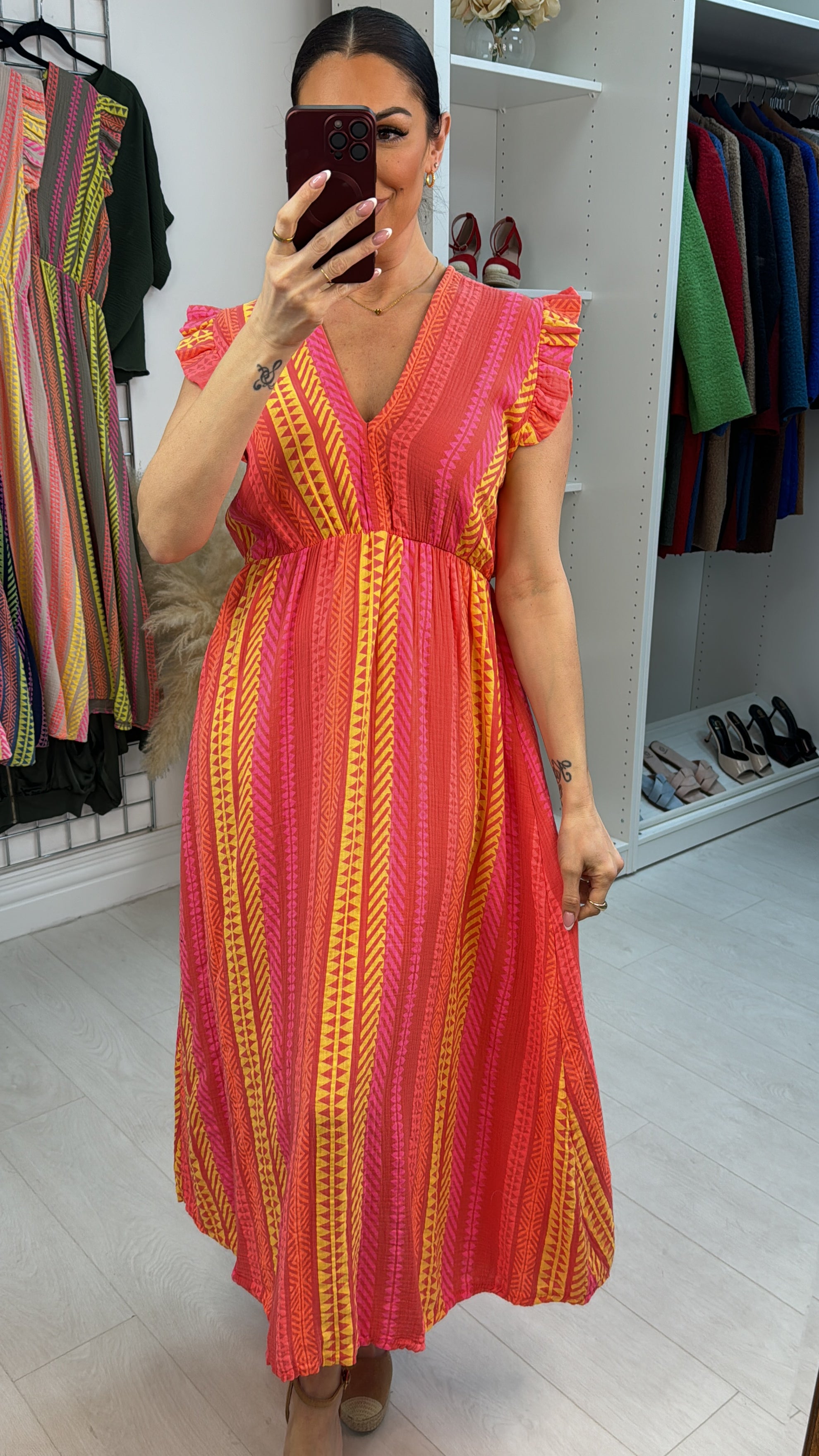 Jeanelle Abstract Print Cheesecloth Maxi Dress