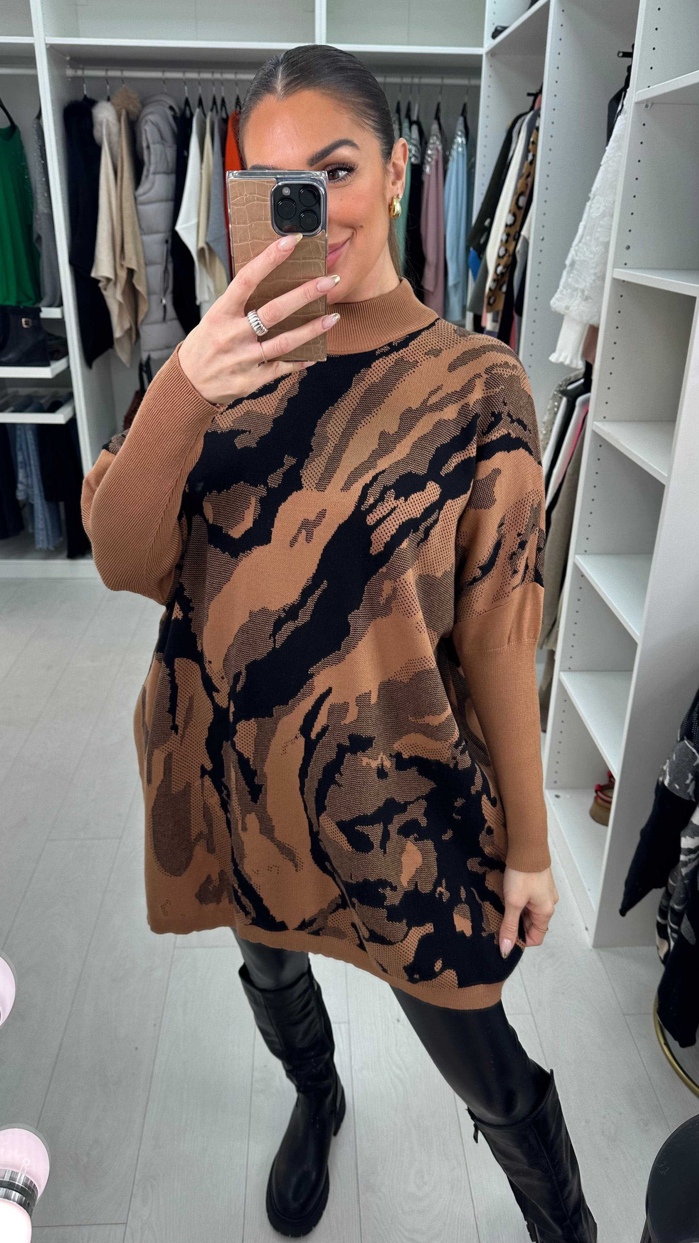 Shanna Abstract Oversized High Neck Jumper