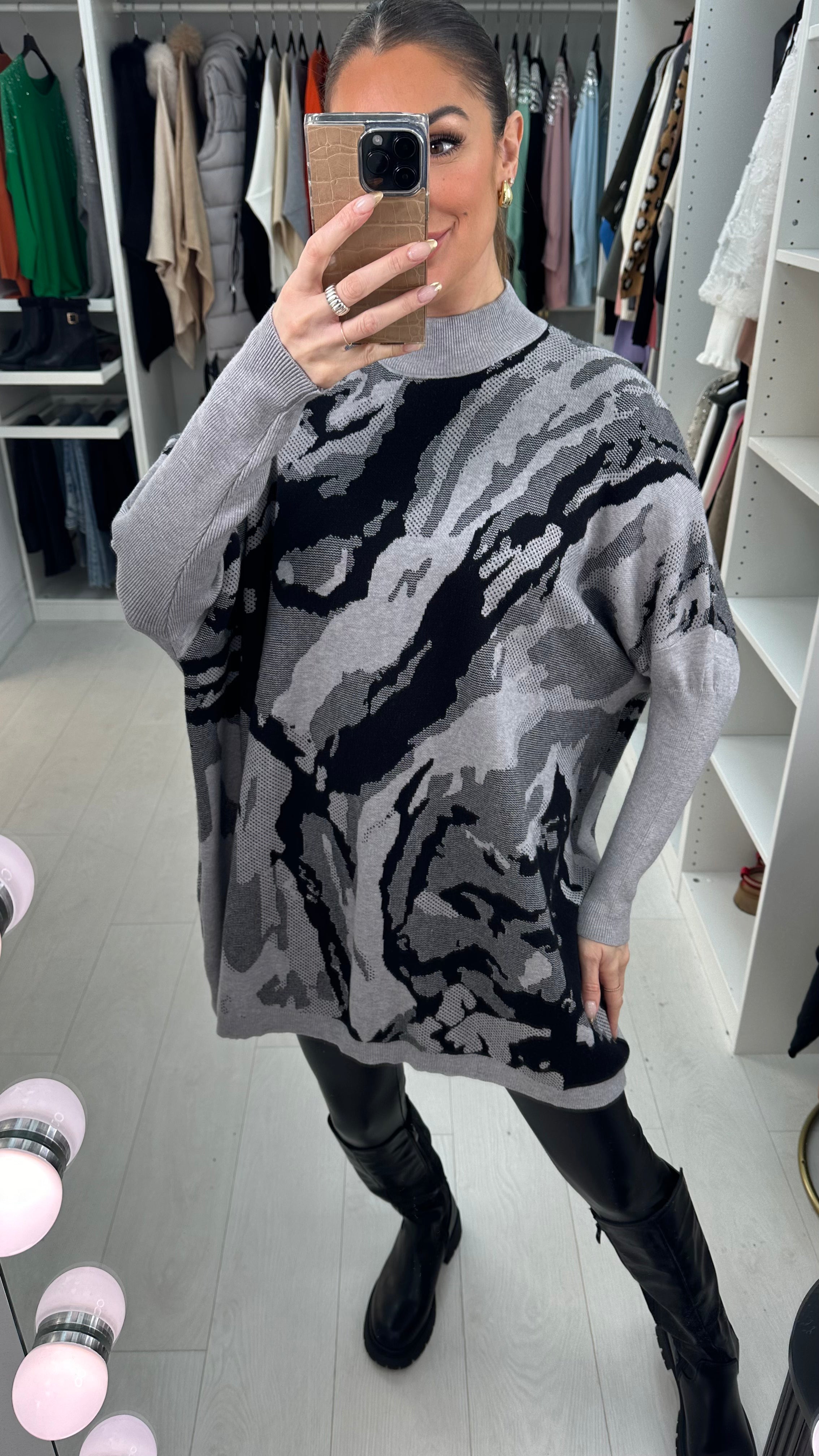 Shanna Abstract Oversized High Neck Jumper