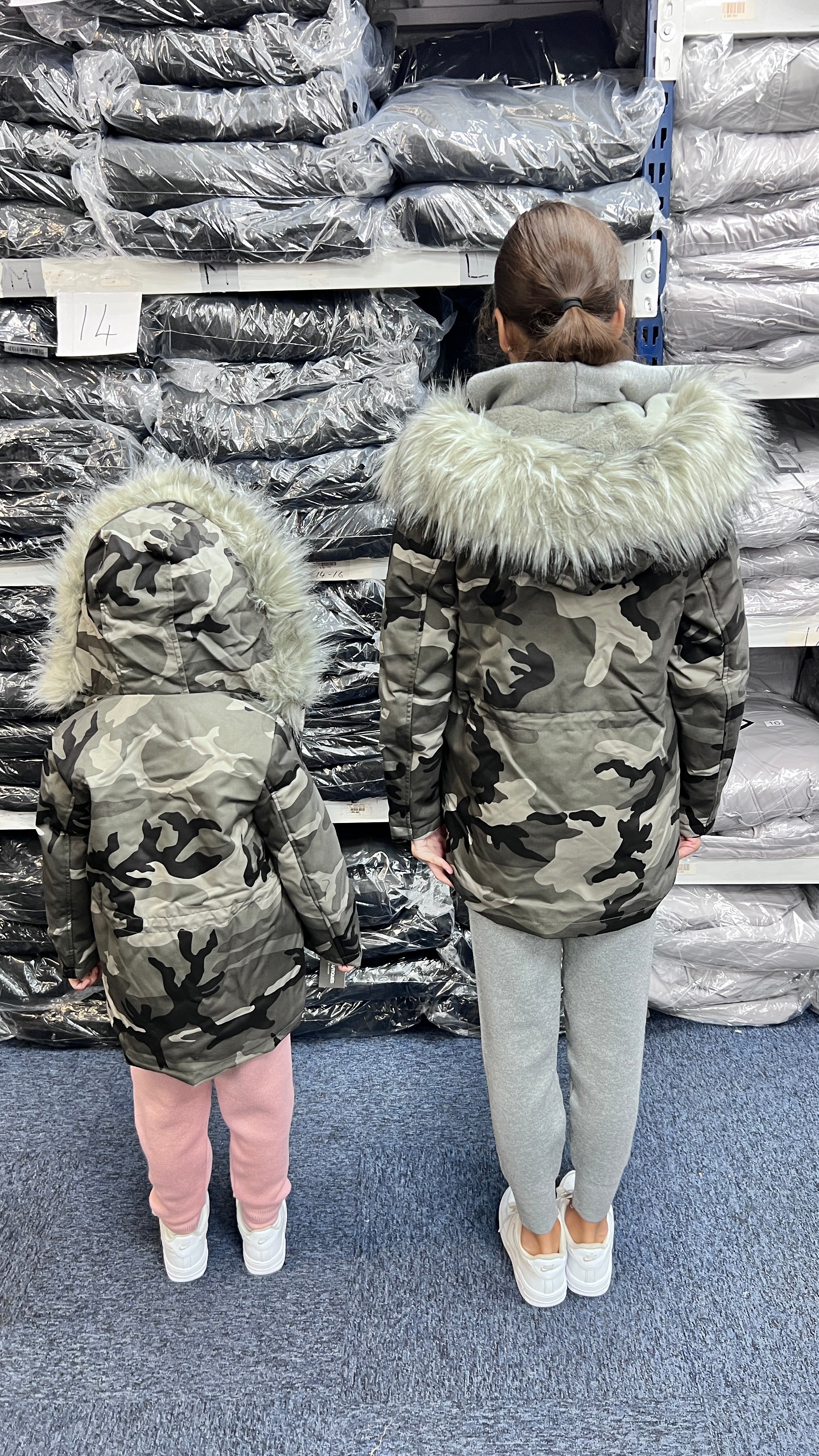 Sofia Kids Grey Faux Fur Camouflage Coat