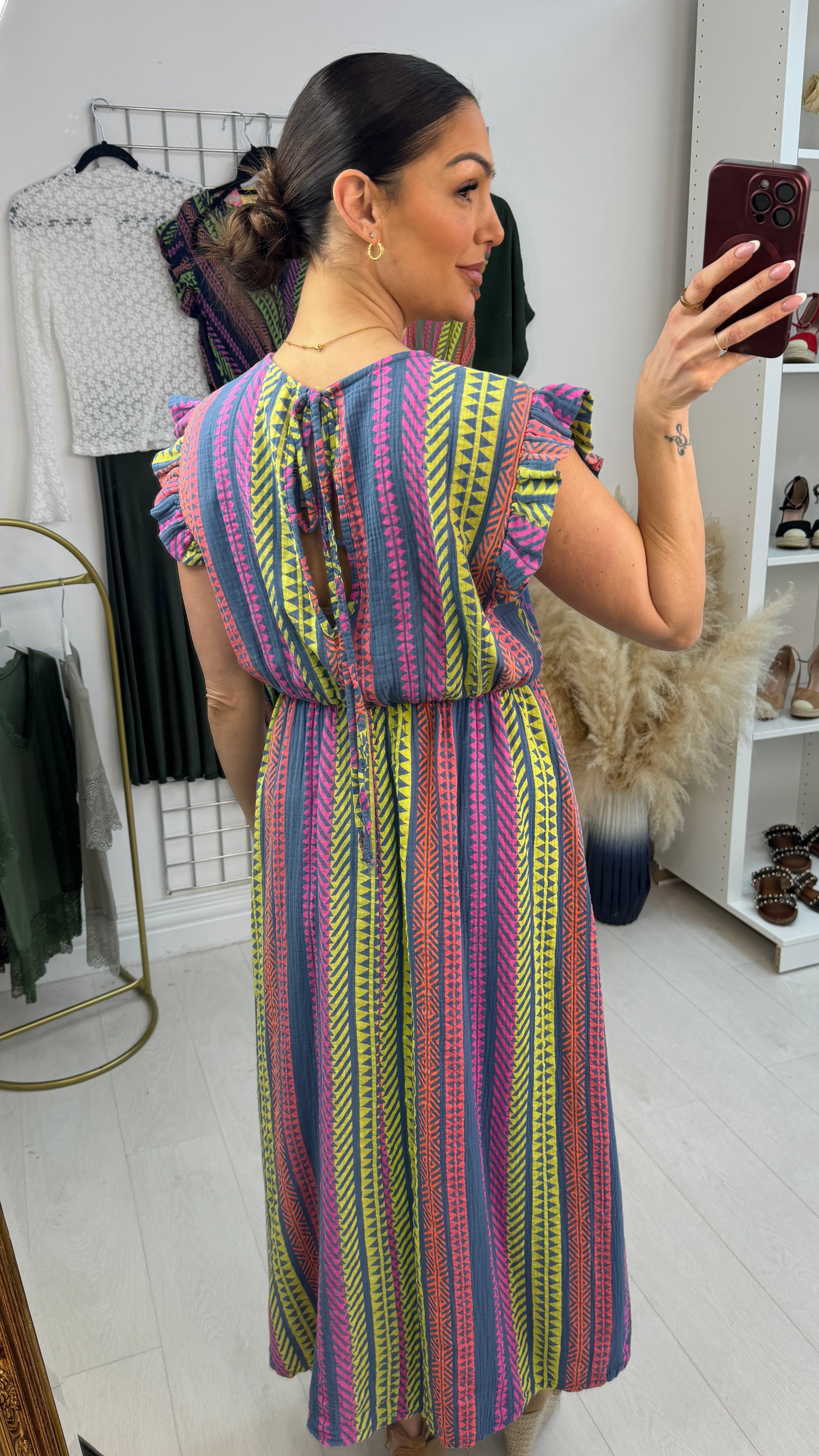 Jeanelle Abstract Print Cheesecloth Maxi Dress