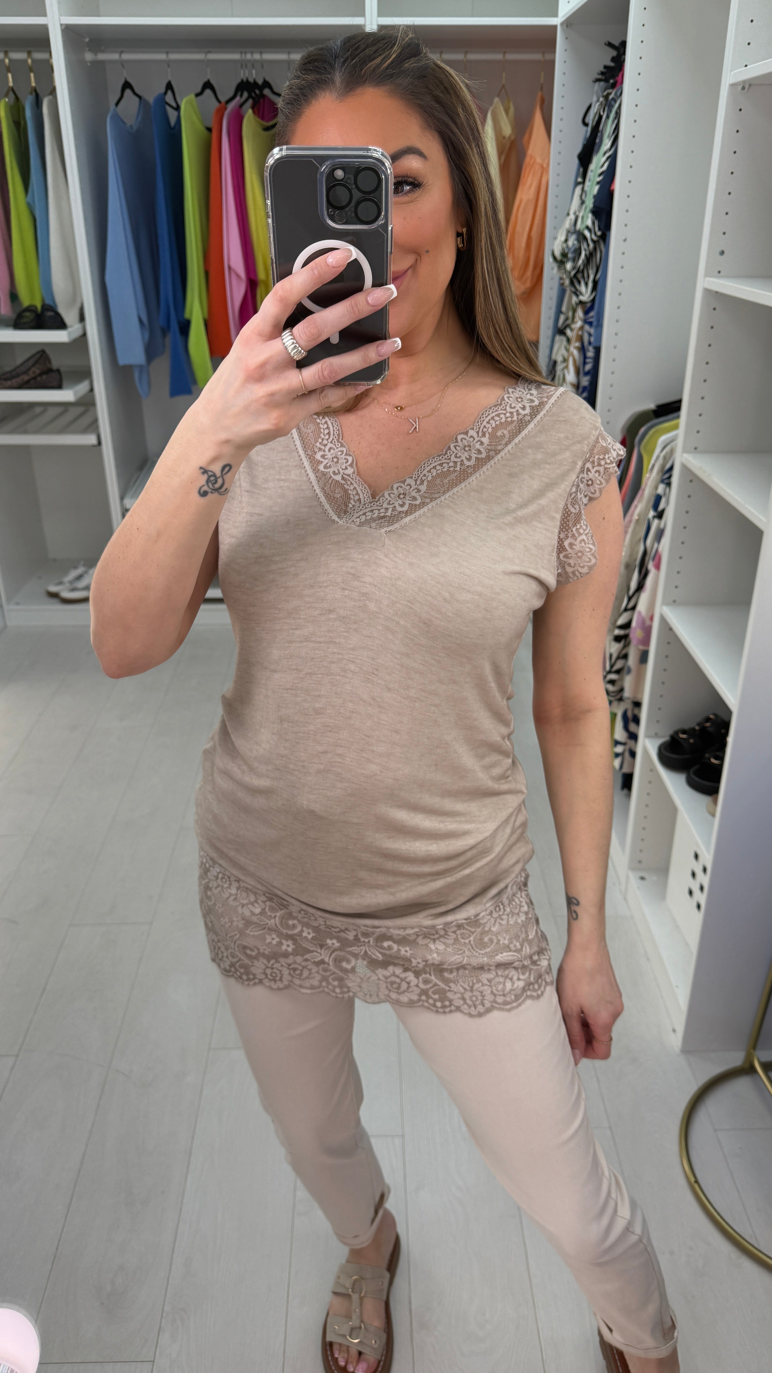 Mia Plain Lace Trim Longline Top