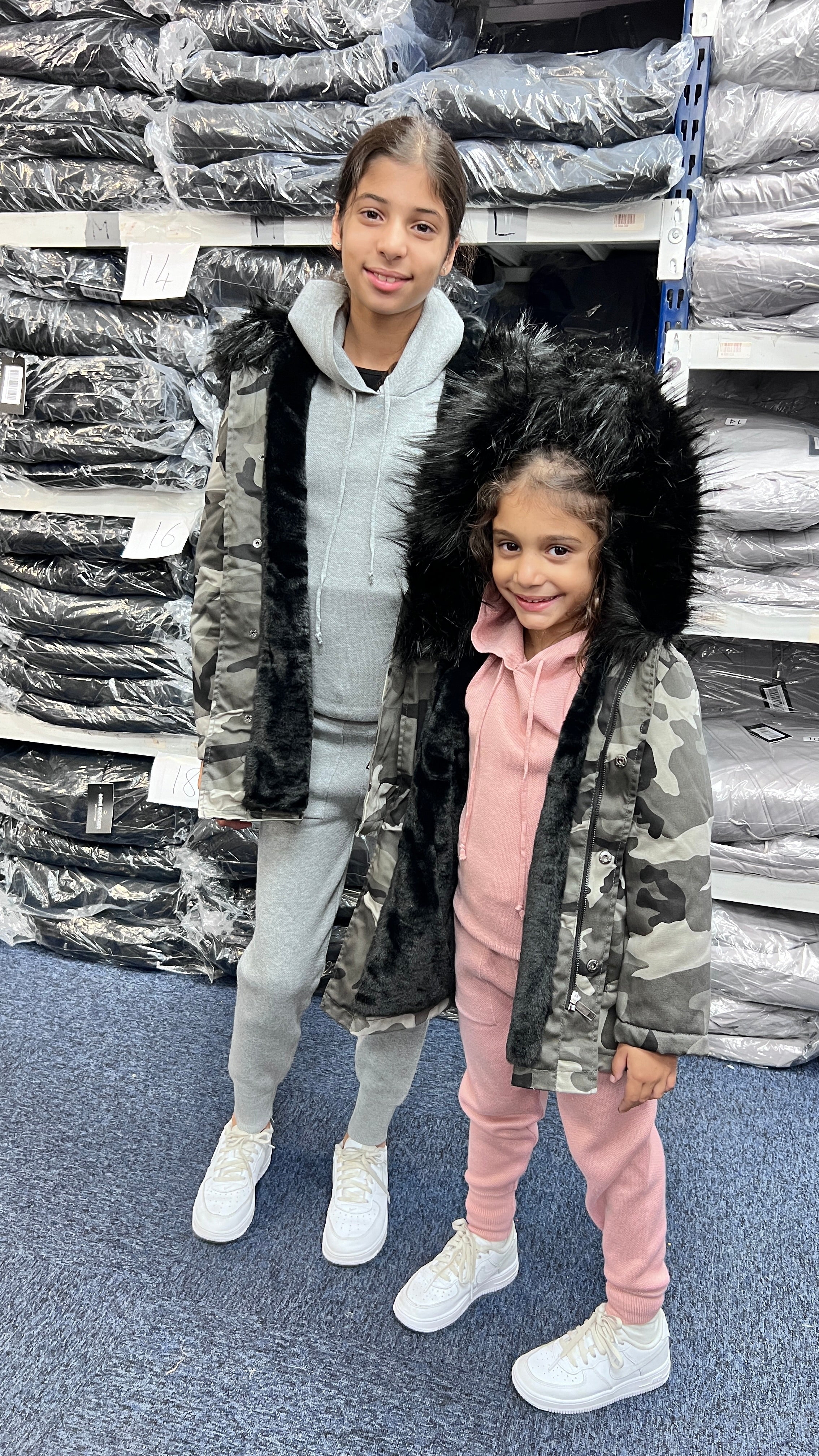 Sofia Kids Black Faux Fur Camouflage Coat