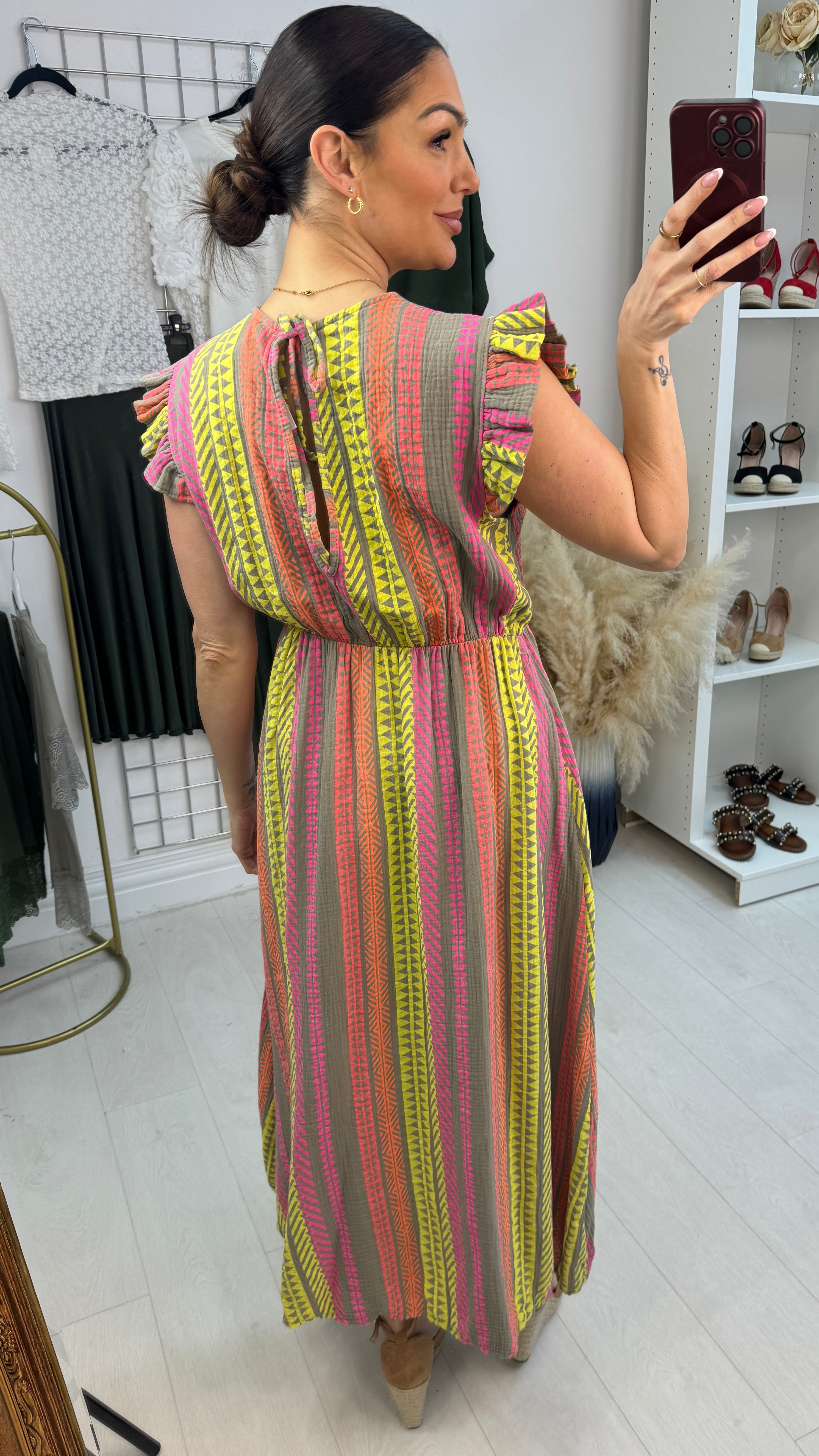 Jeanelle Abstract Print Cheesecloth Maxi Dress