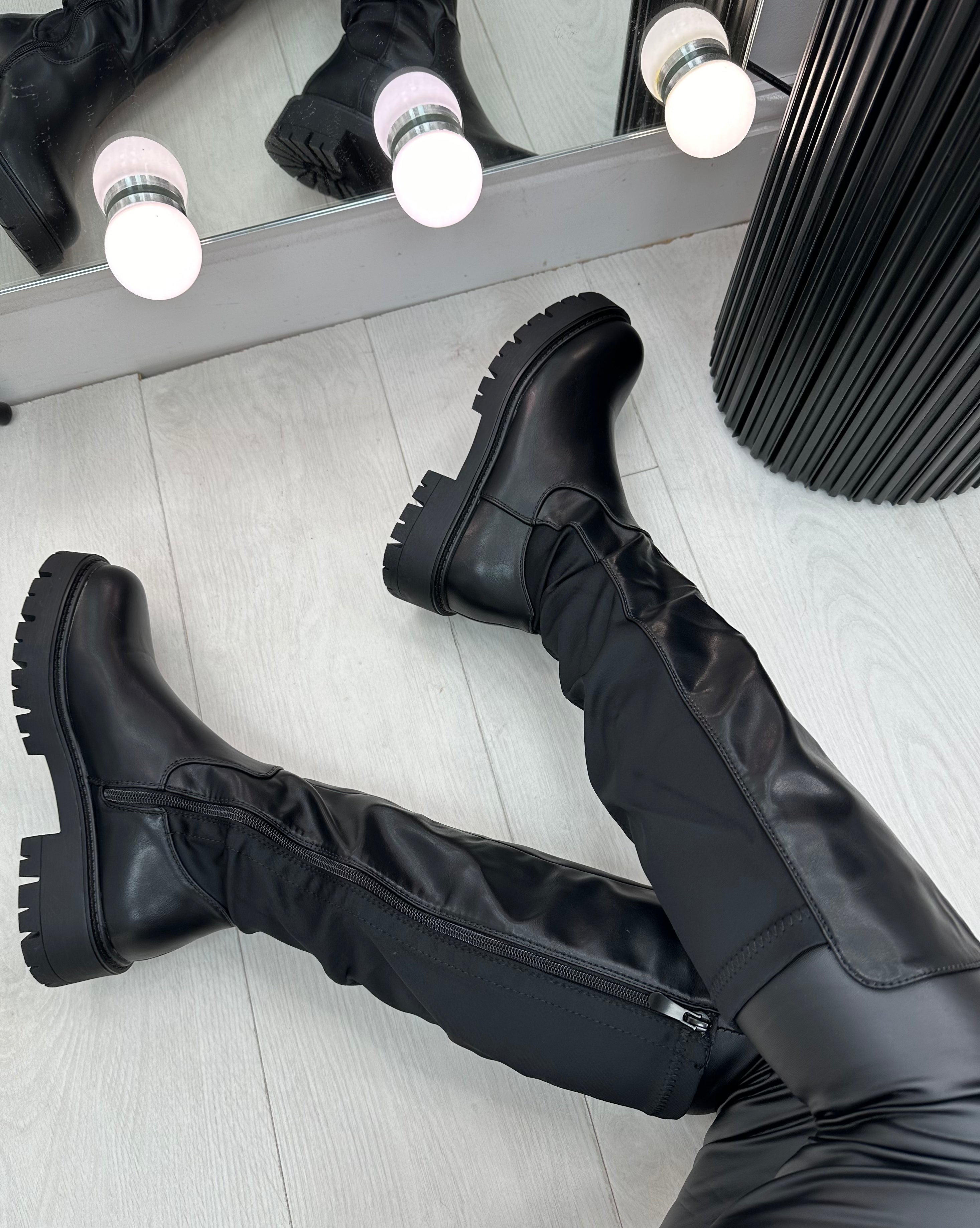 Tally Faux Leather Black Knee High Boots