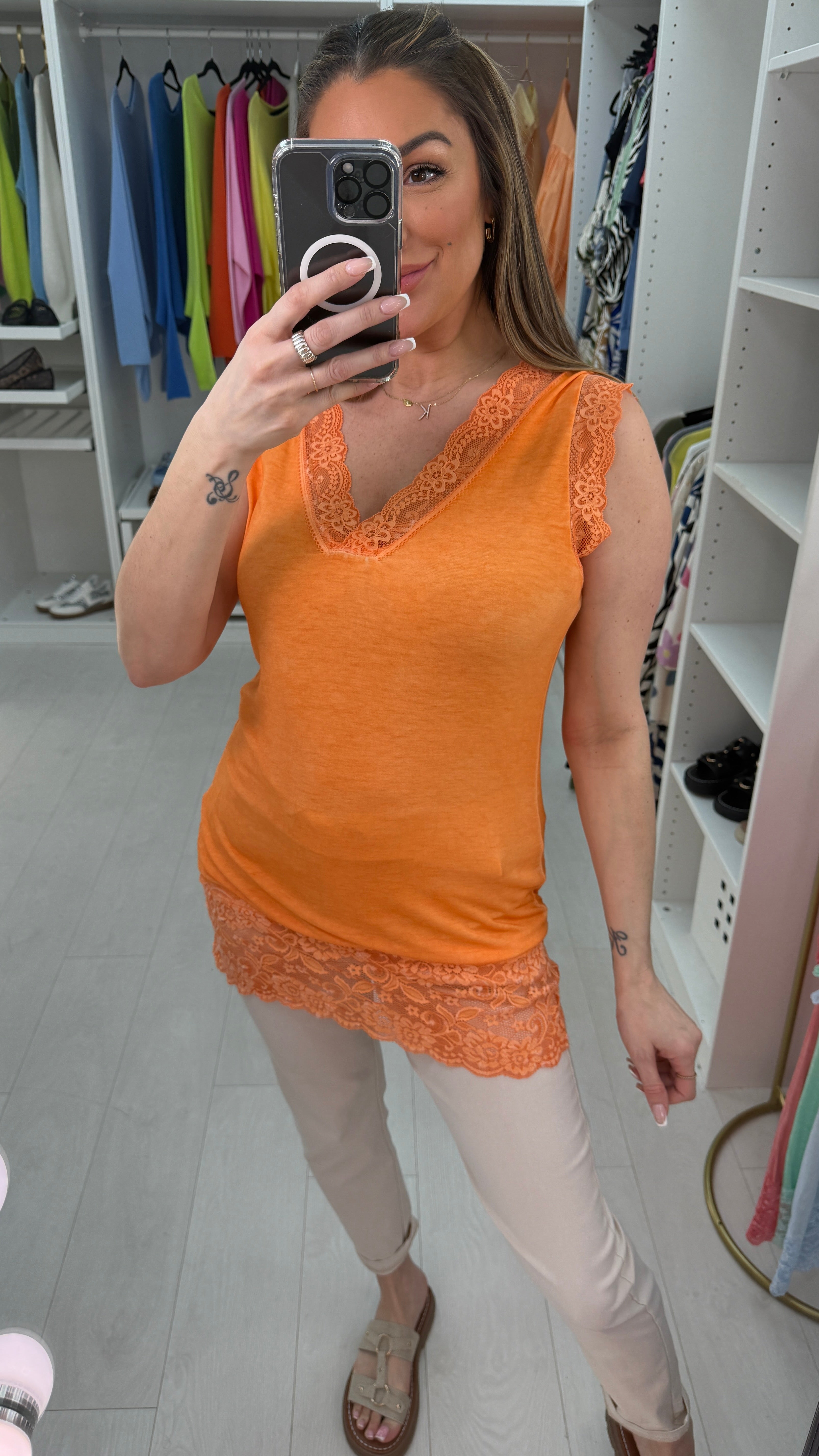 Mia Plain Lace Trim Longline Top