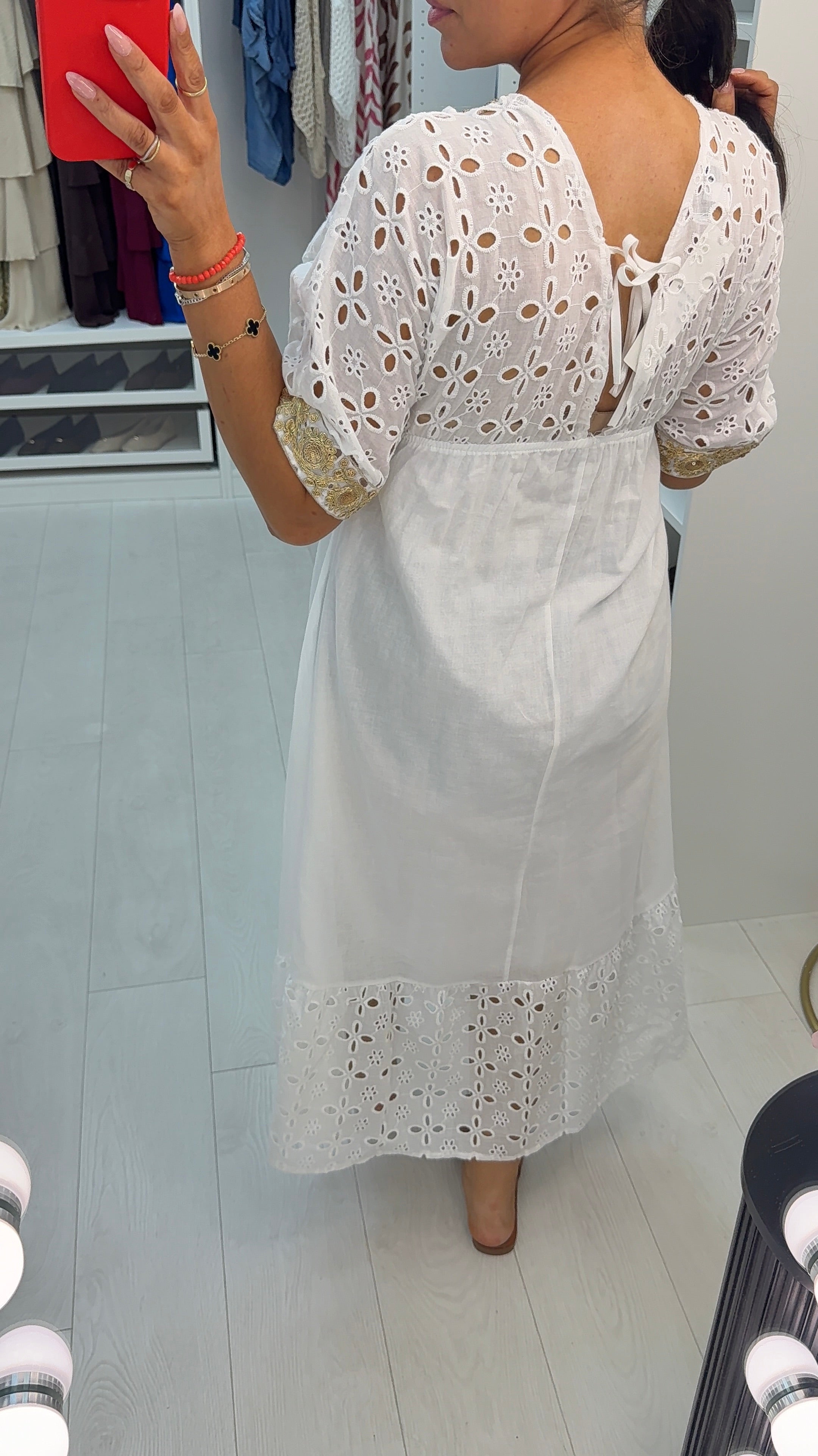Yarna Embellished Broidery Anglaise V Neck Dress