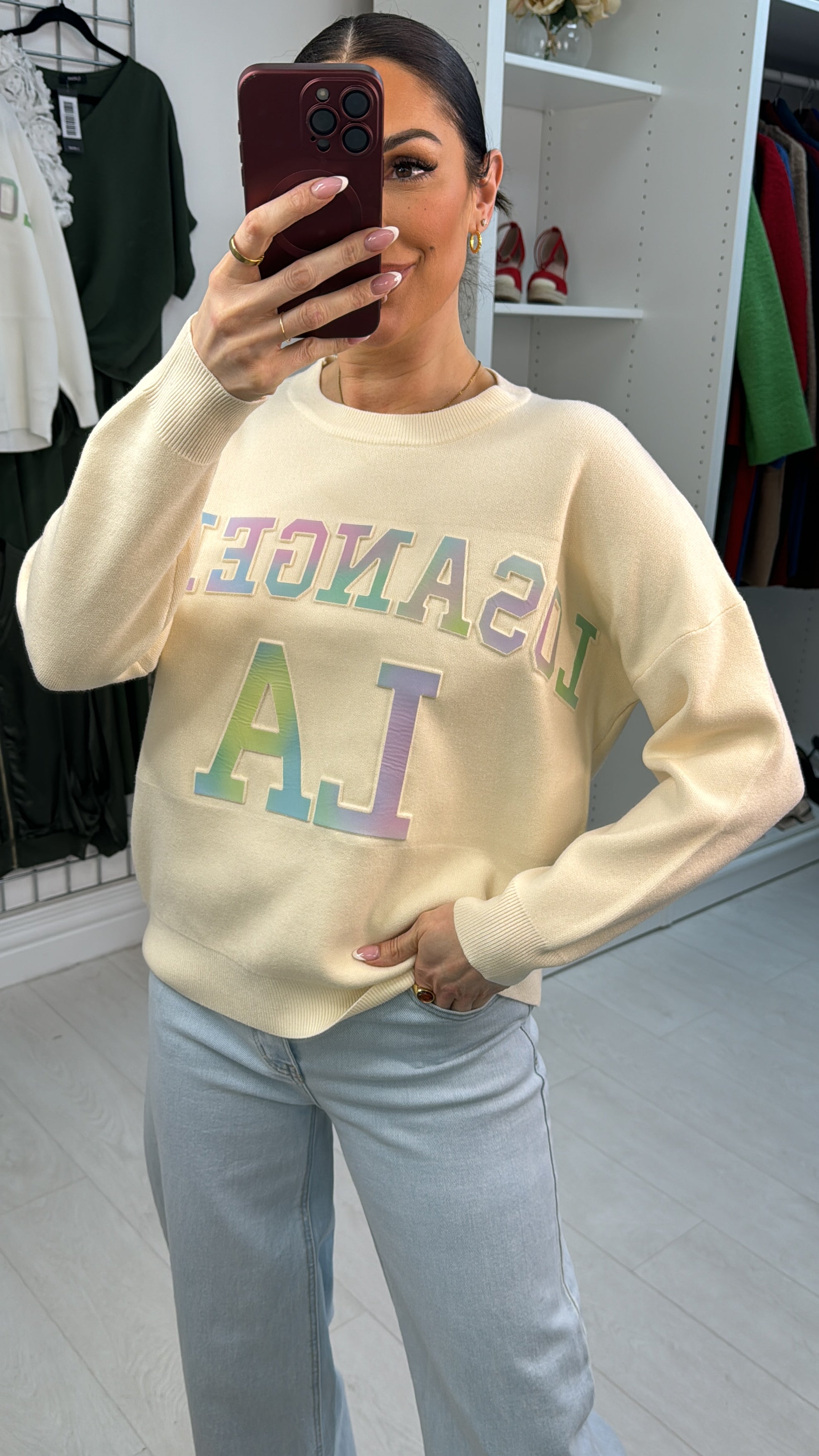 Loraine 'Los Angeles' Slogan Crew Neck Jumper