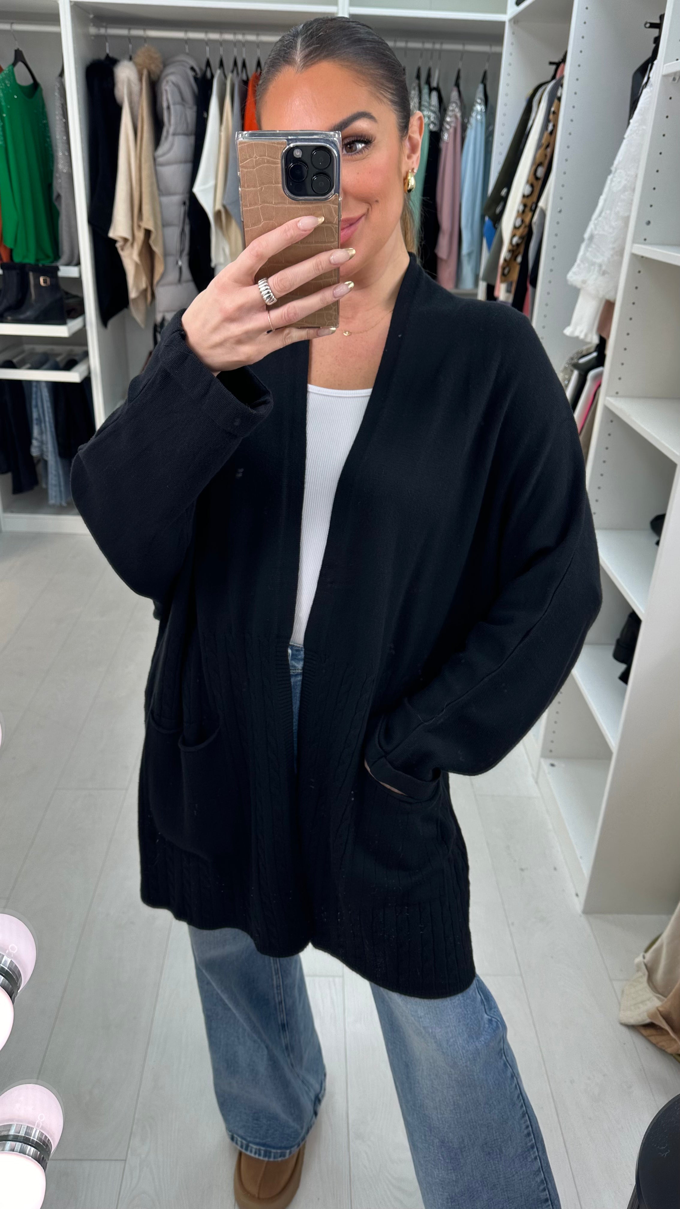 Penelope Cable knit Panel Brooch Cardigan