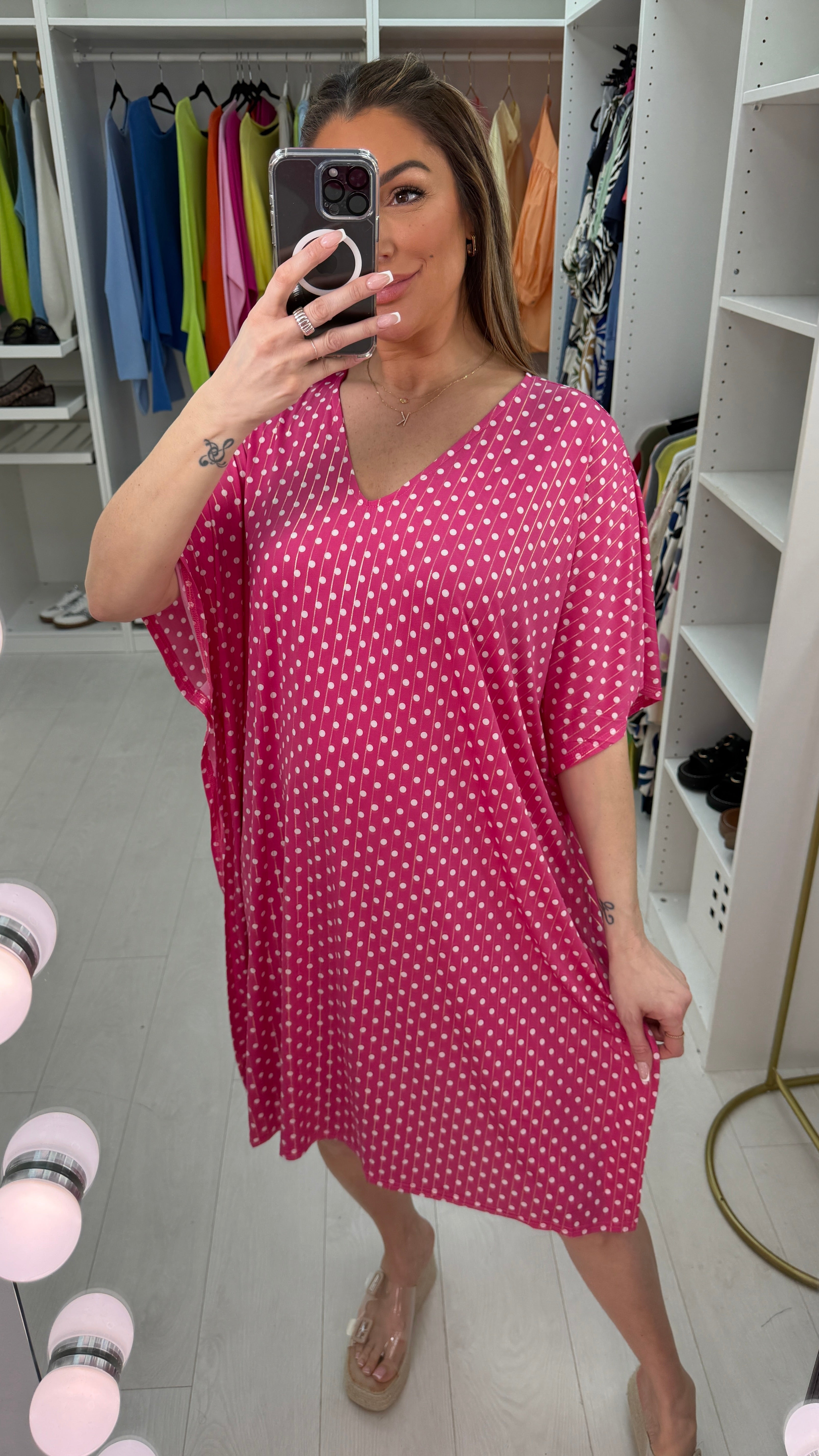 Natalie Polka Dot Loose Fit Magic Midi Dress