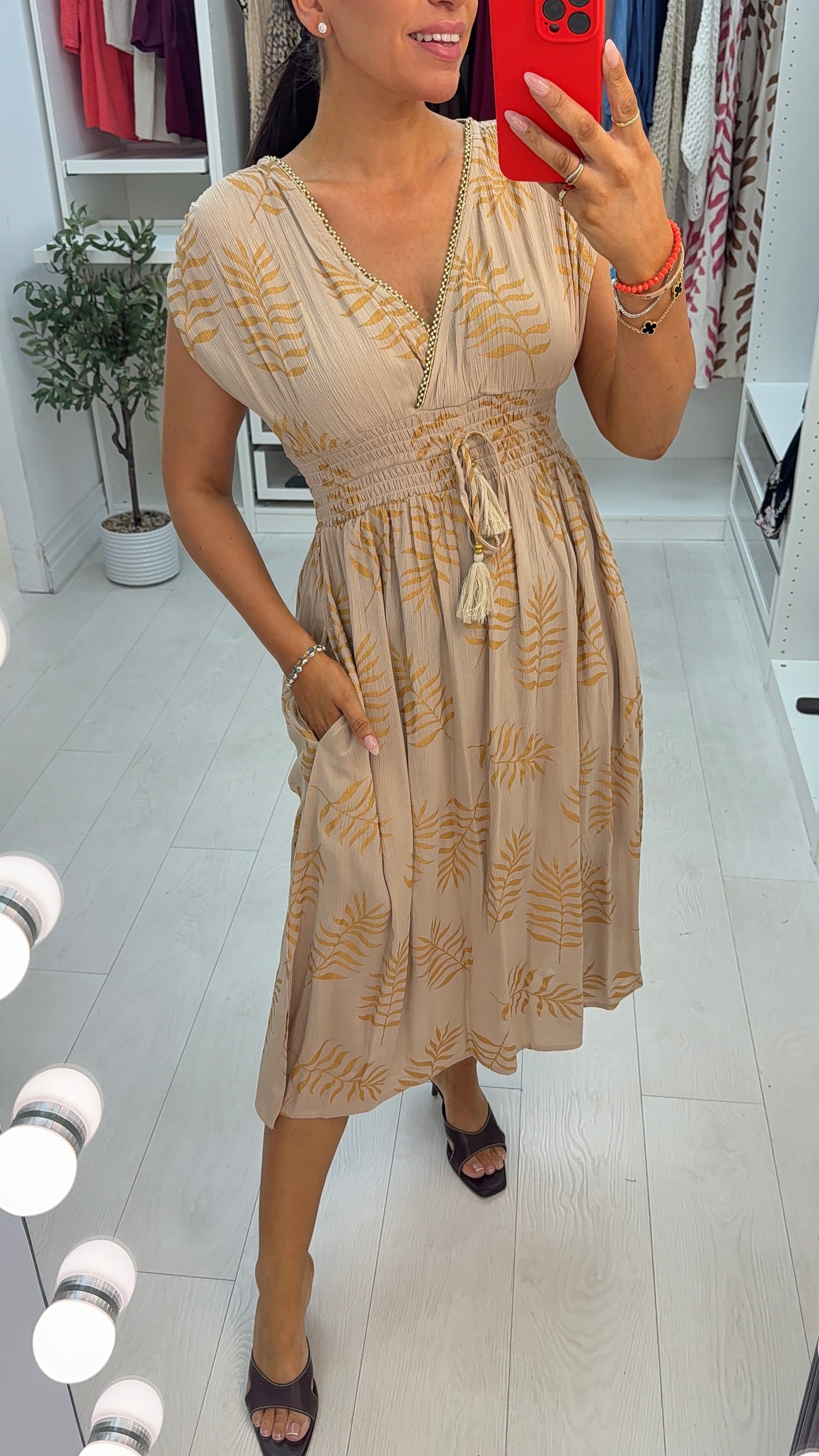 Neeta Embellished Drawstring Waist Dress
