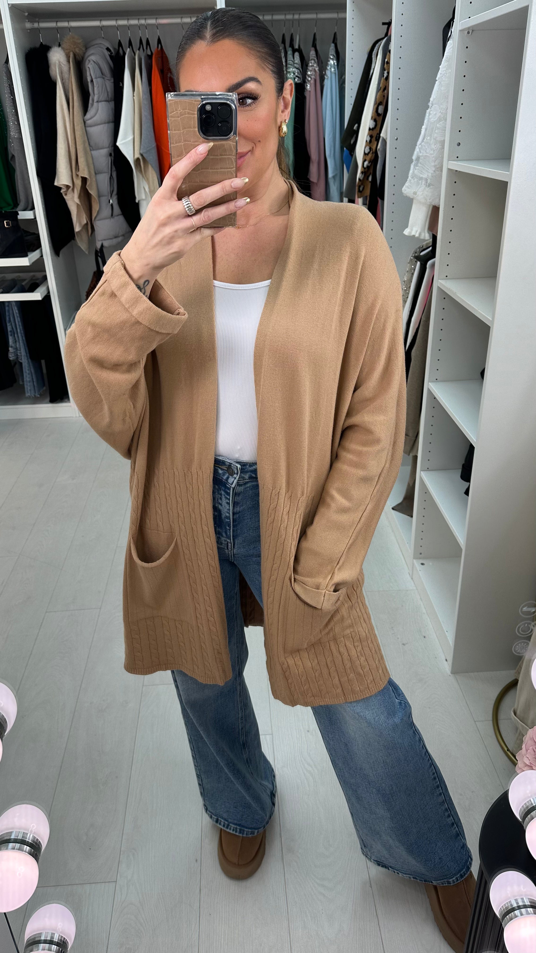 Penelope Cable knit Panel Brooch Cardigan