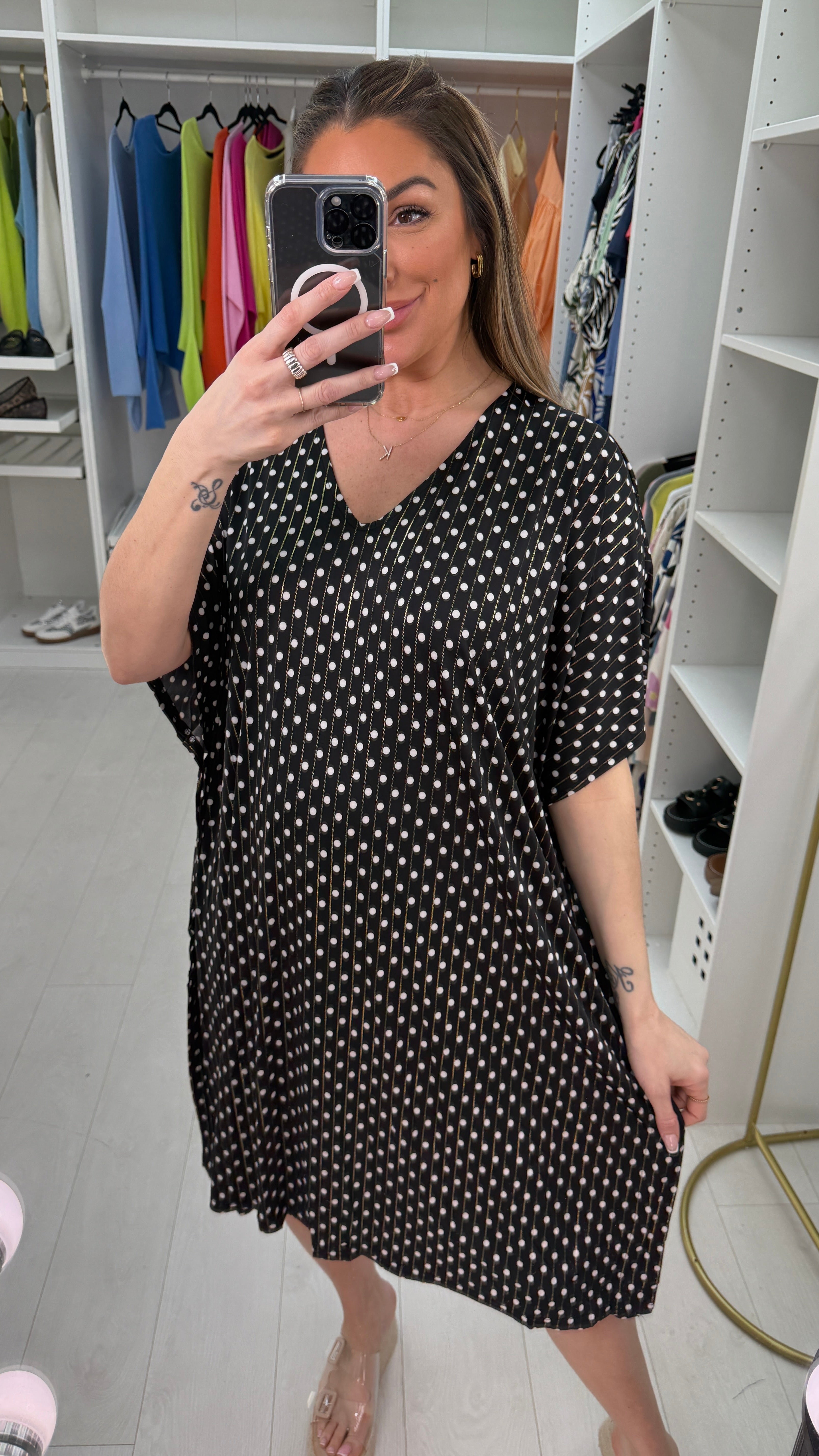 Natalie Polka Dot Loose Fit Magic Midi Dress