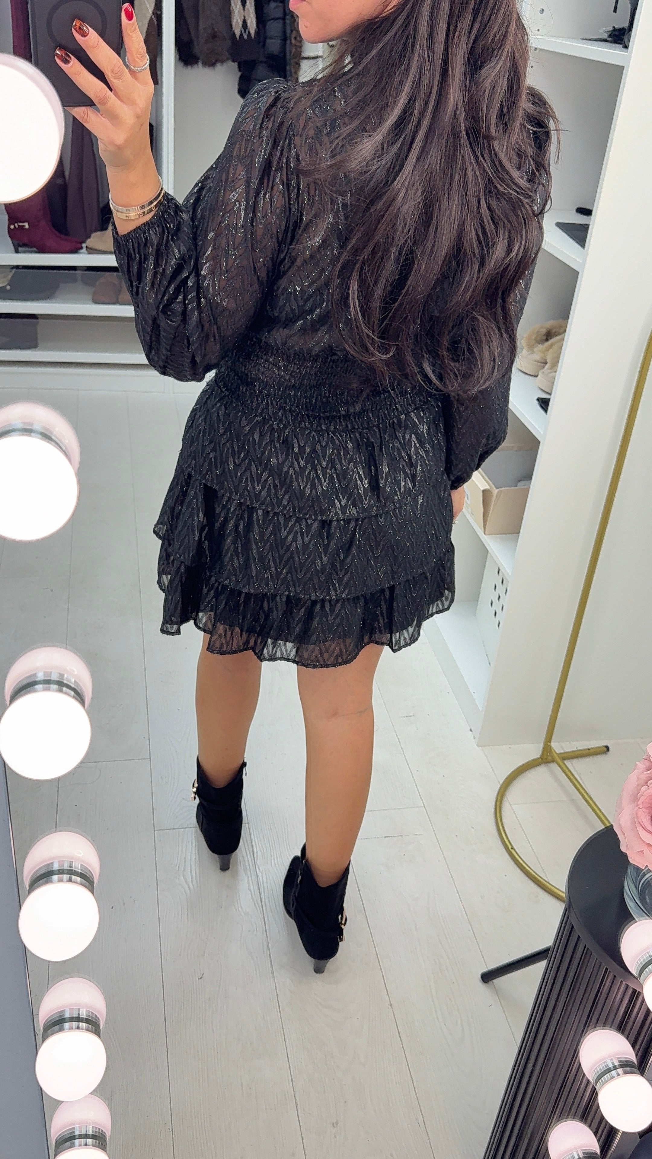 Lennox Lurex Detailed Shirred Waist Mini Dress