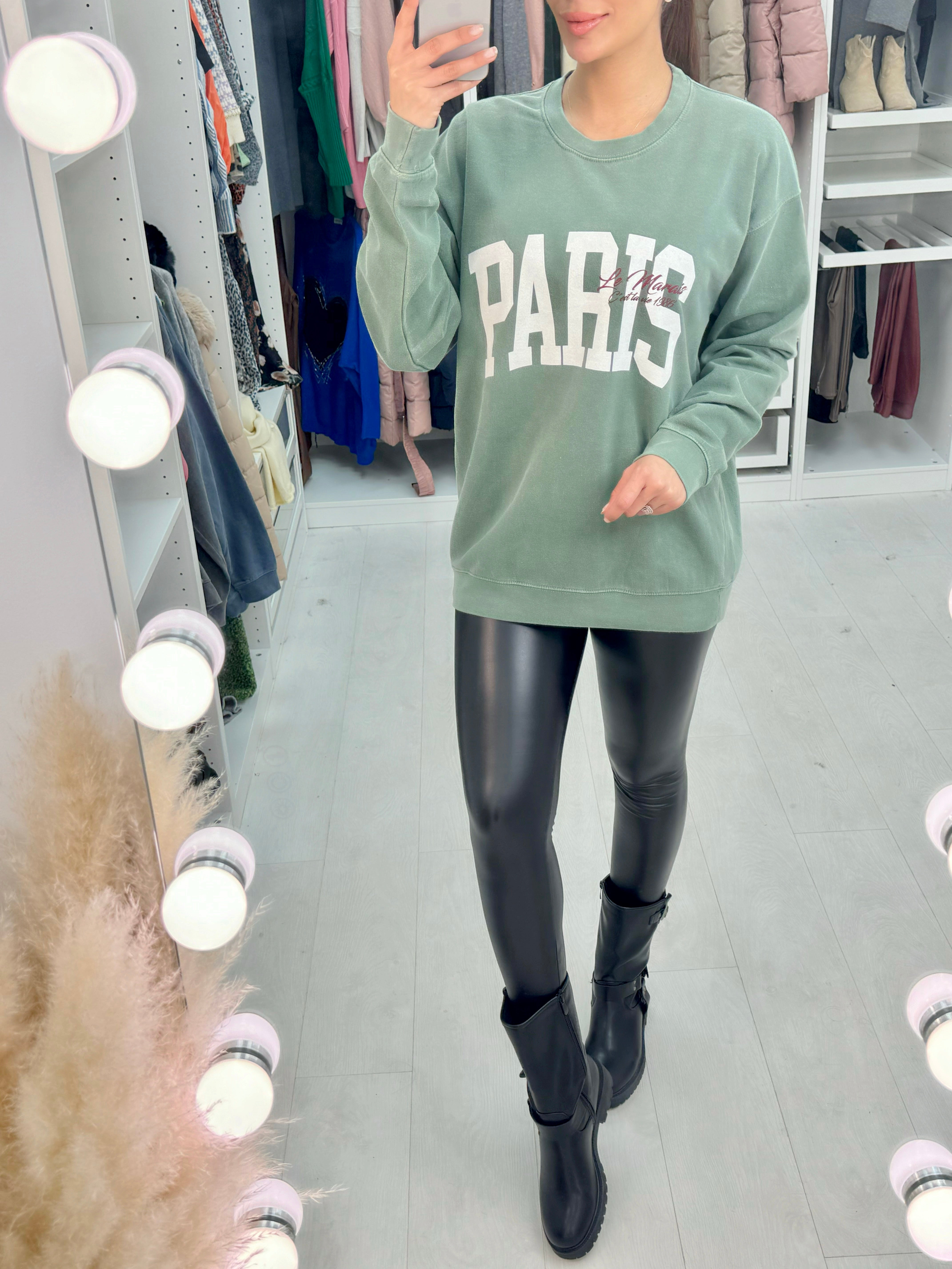Nima Round Neck PARIS Slogan Sweatshirt
