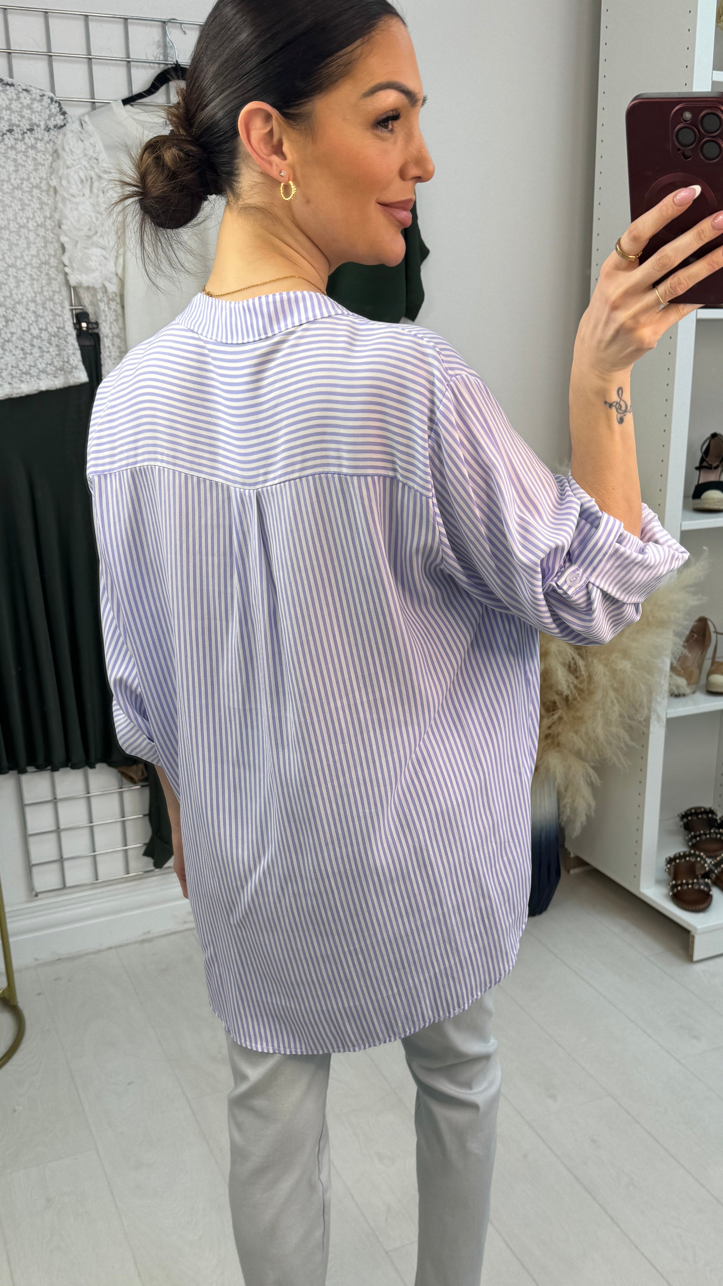 Effie Striped Tie Front Dipped Hem Shirt