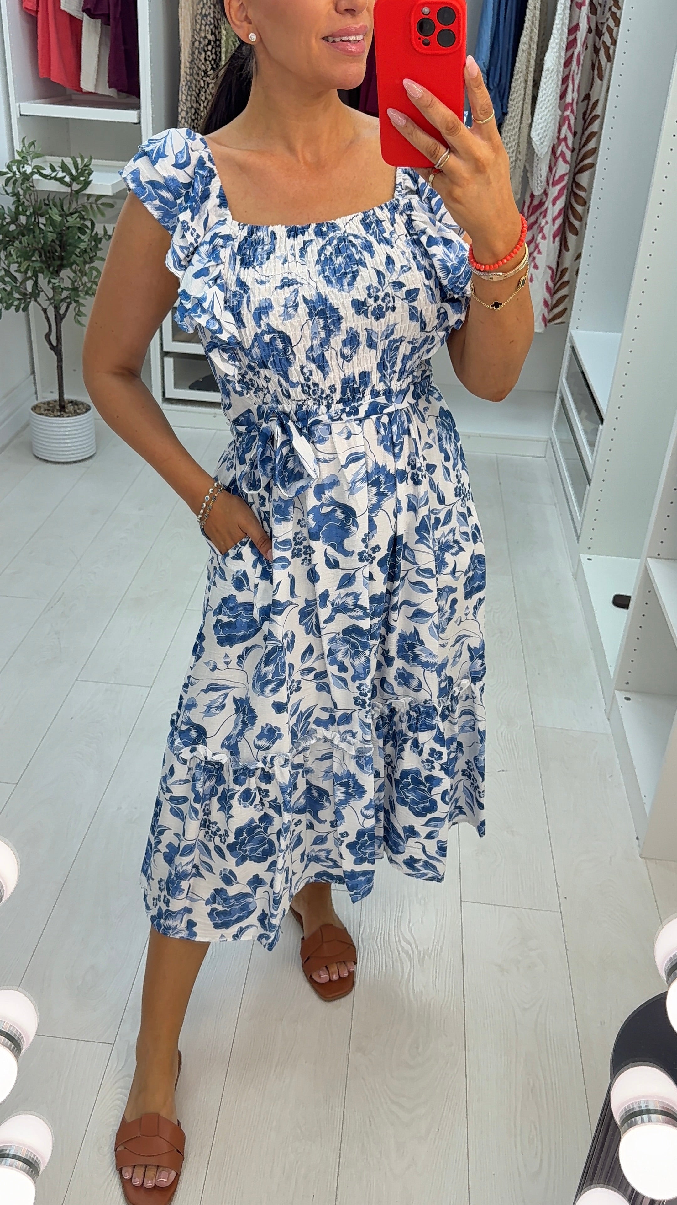 Winny Floral Print Frill Detailed Belted Dress
