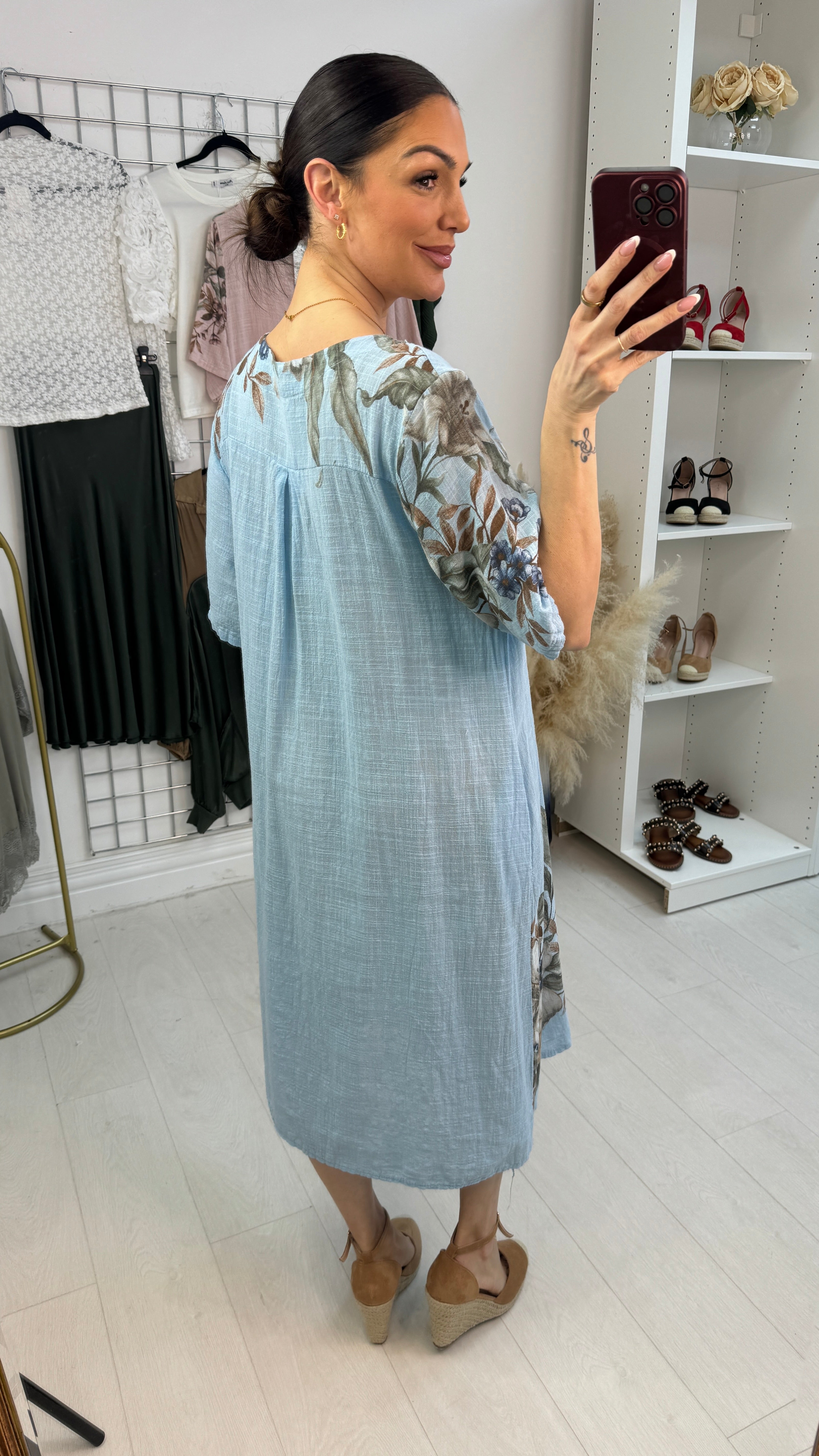 Filomena Floral Print Button Detailed Floaty Midi Dress