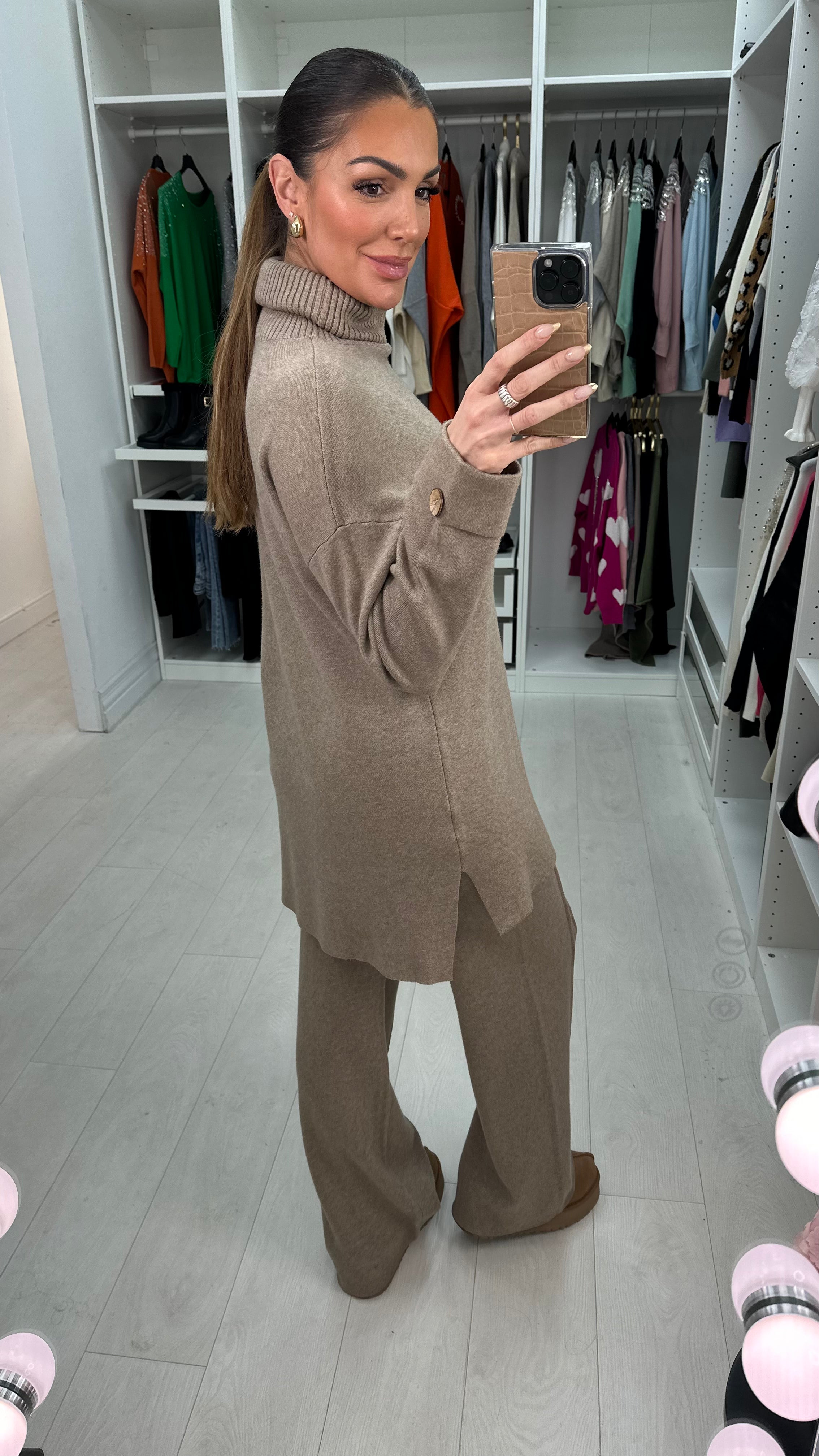 Mitsey Plain Roll Neck Knitted Loungewear Set