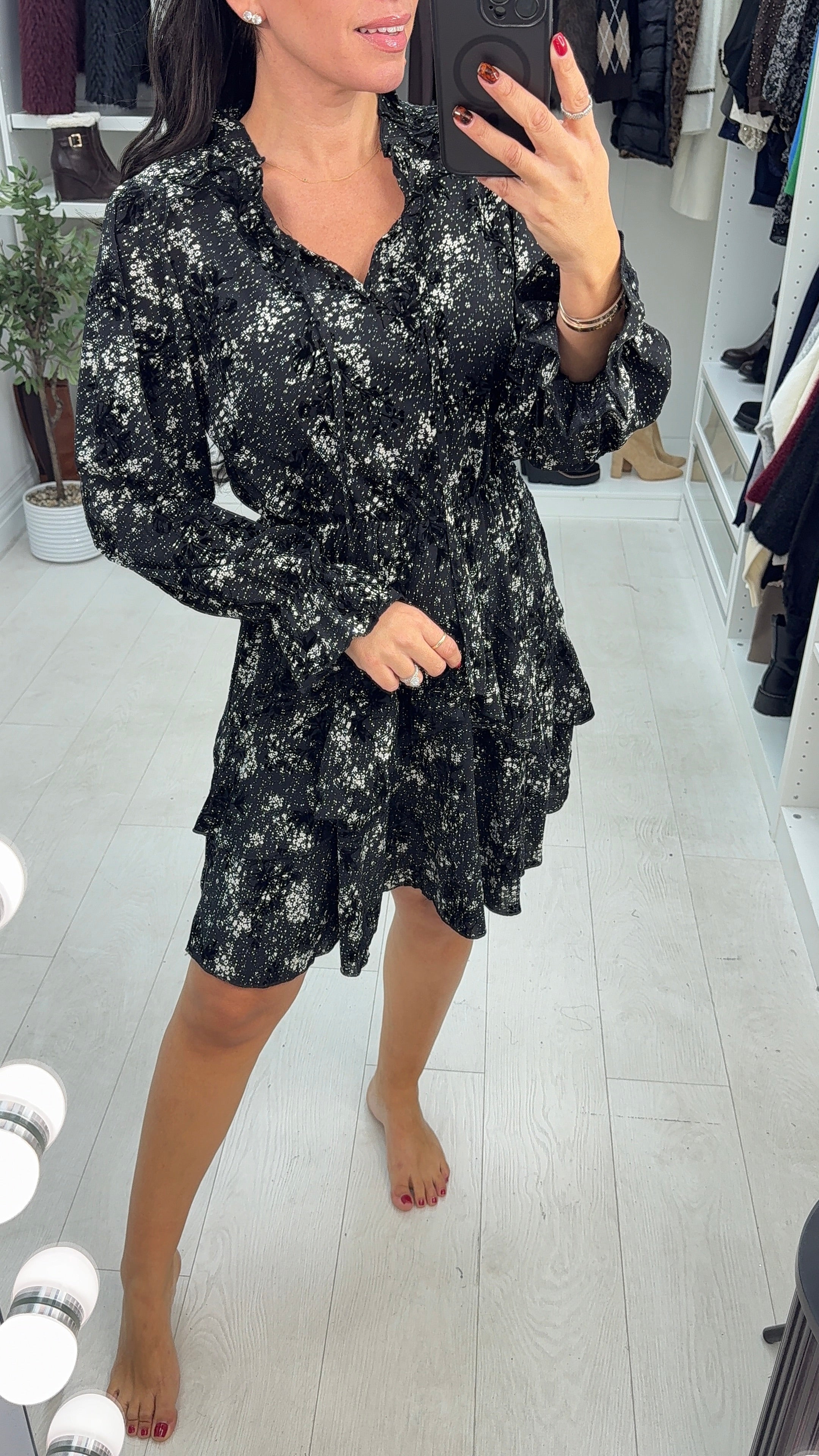 Mckenna Floral Print V Neck Ruffle Dress
