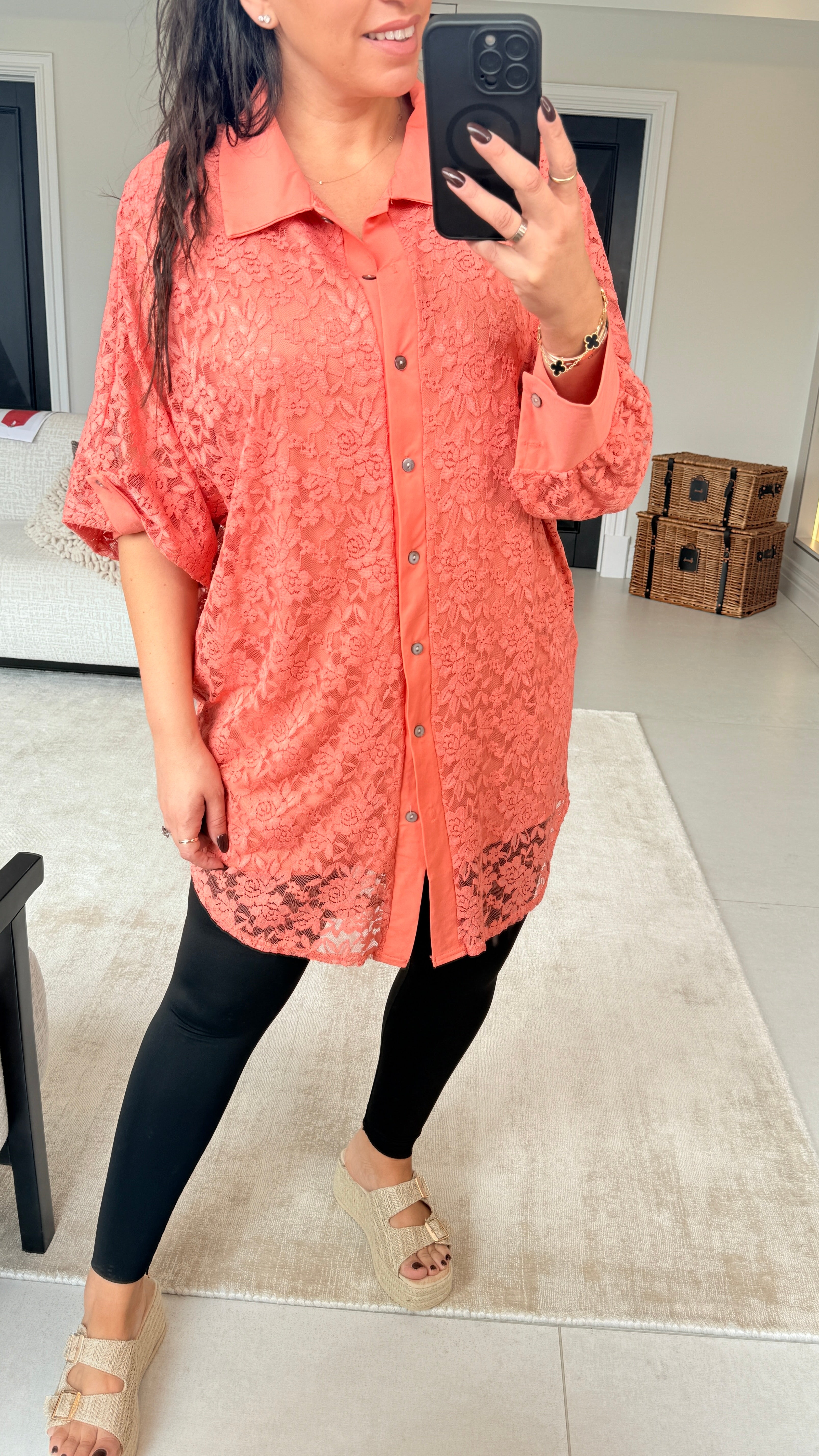 Diana Floral Lace Oversized Longline Shirt