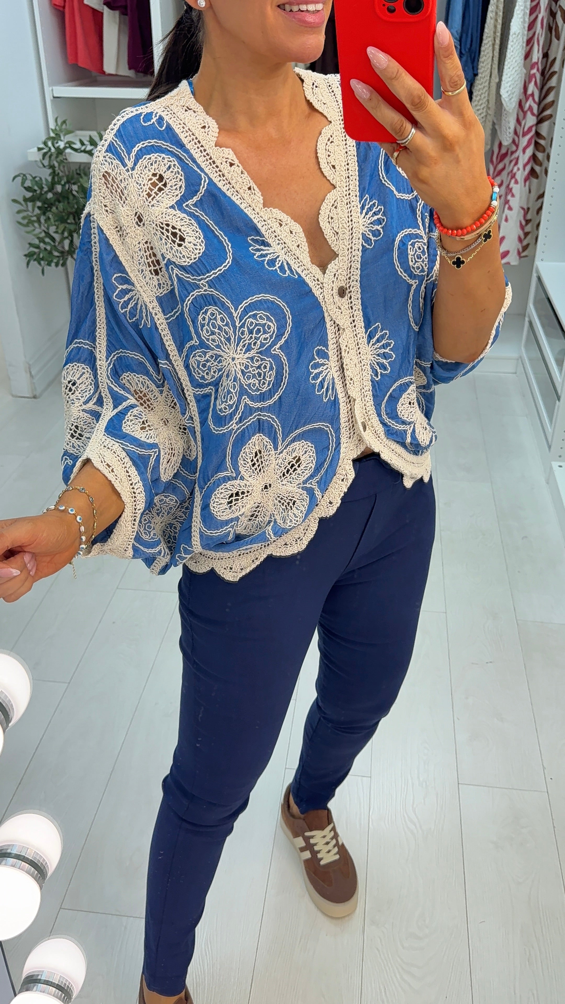 Philipa Crochet Detailed Batwing Denim Cardigan