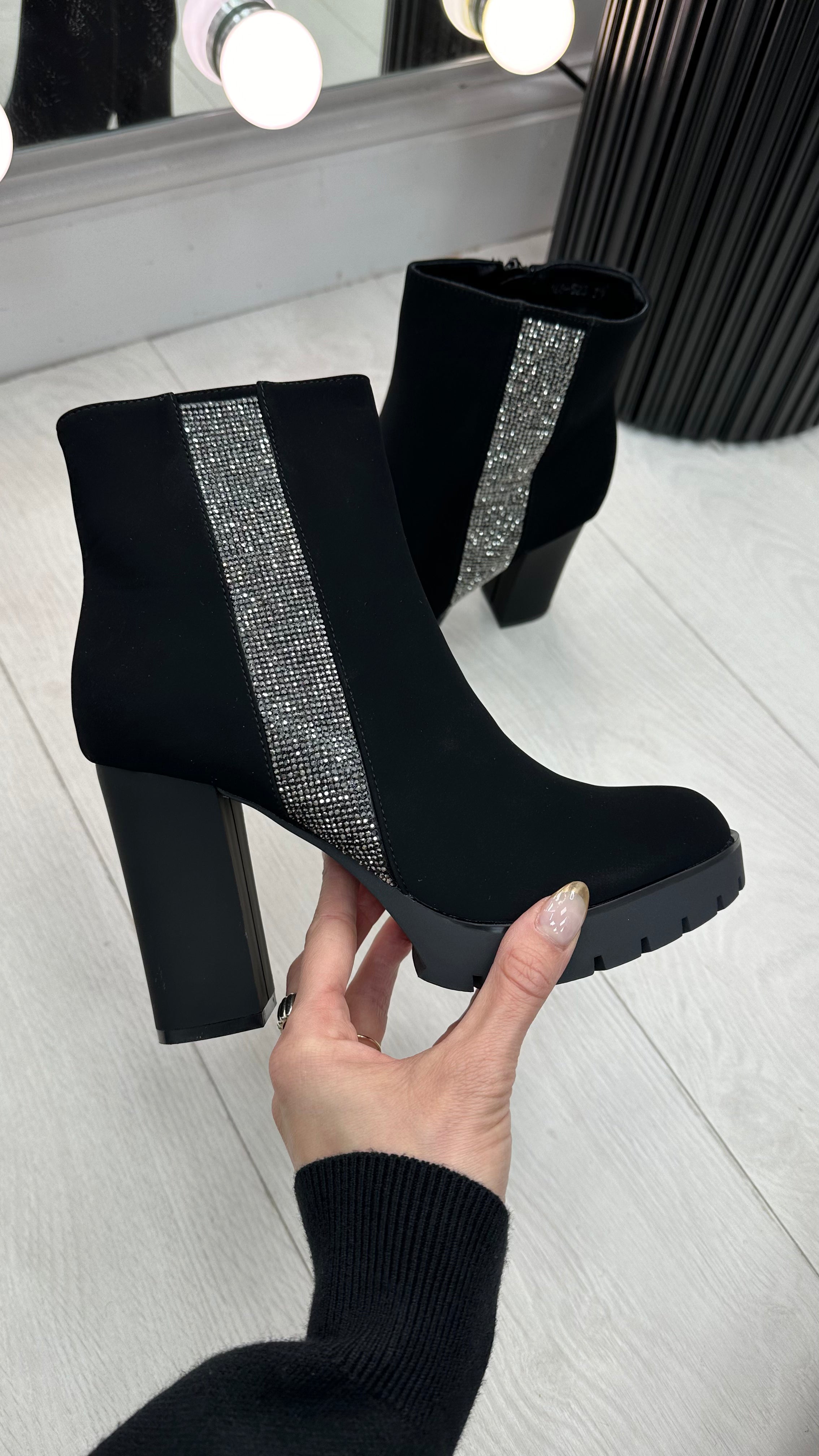 Pranavi Black Faux Suede Sparkle Side Panel Boot