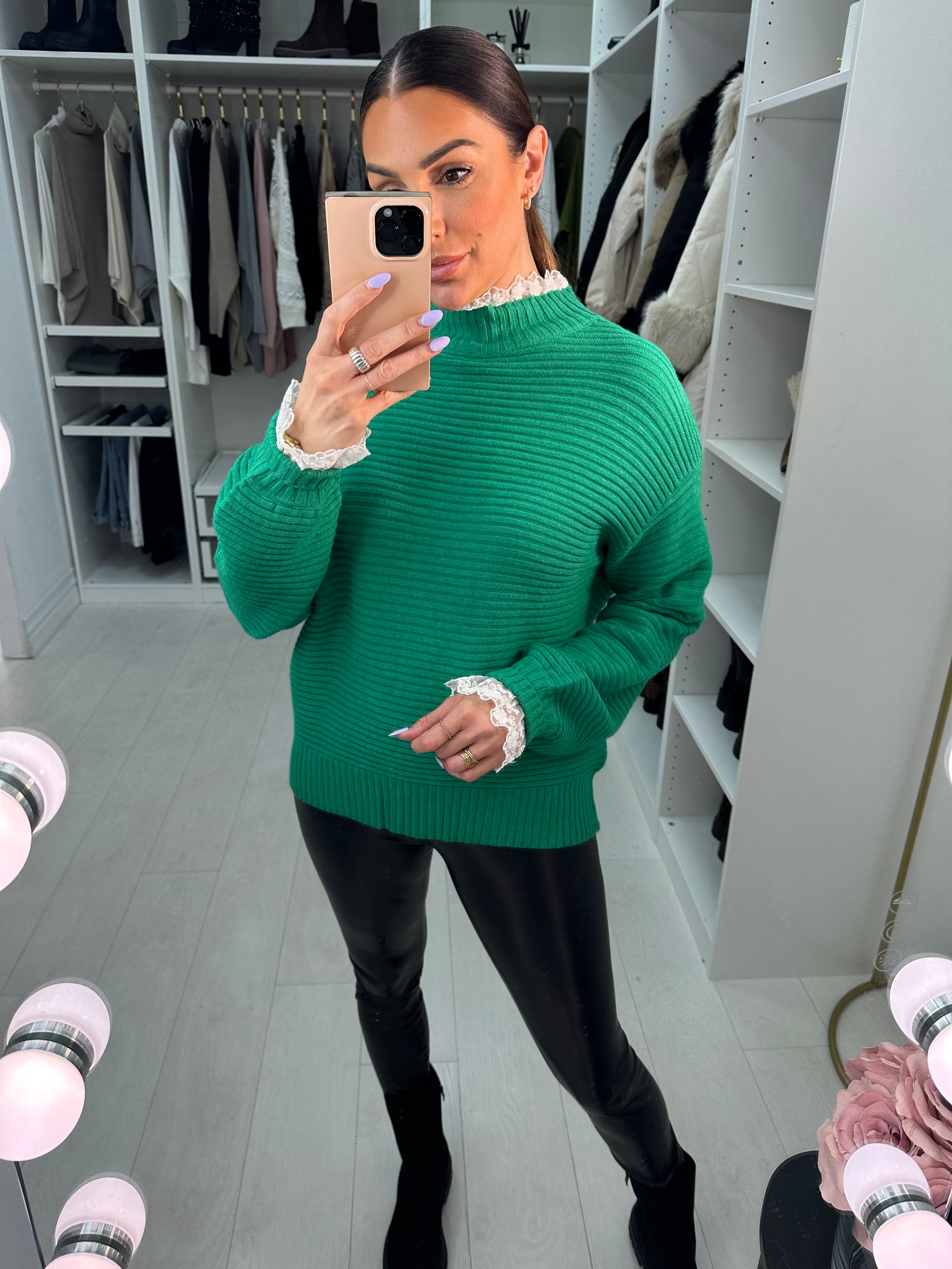Holland Ribbed Crochet Lace Turtle Neck Detailed Knit Jumper