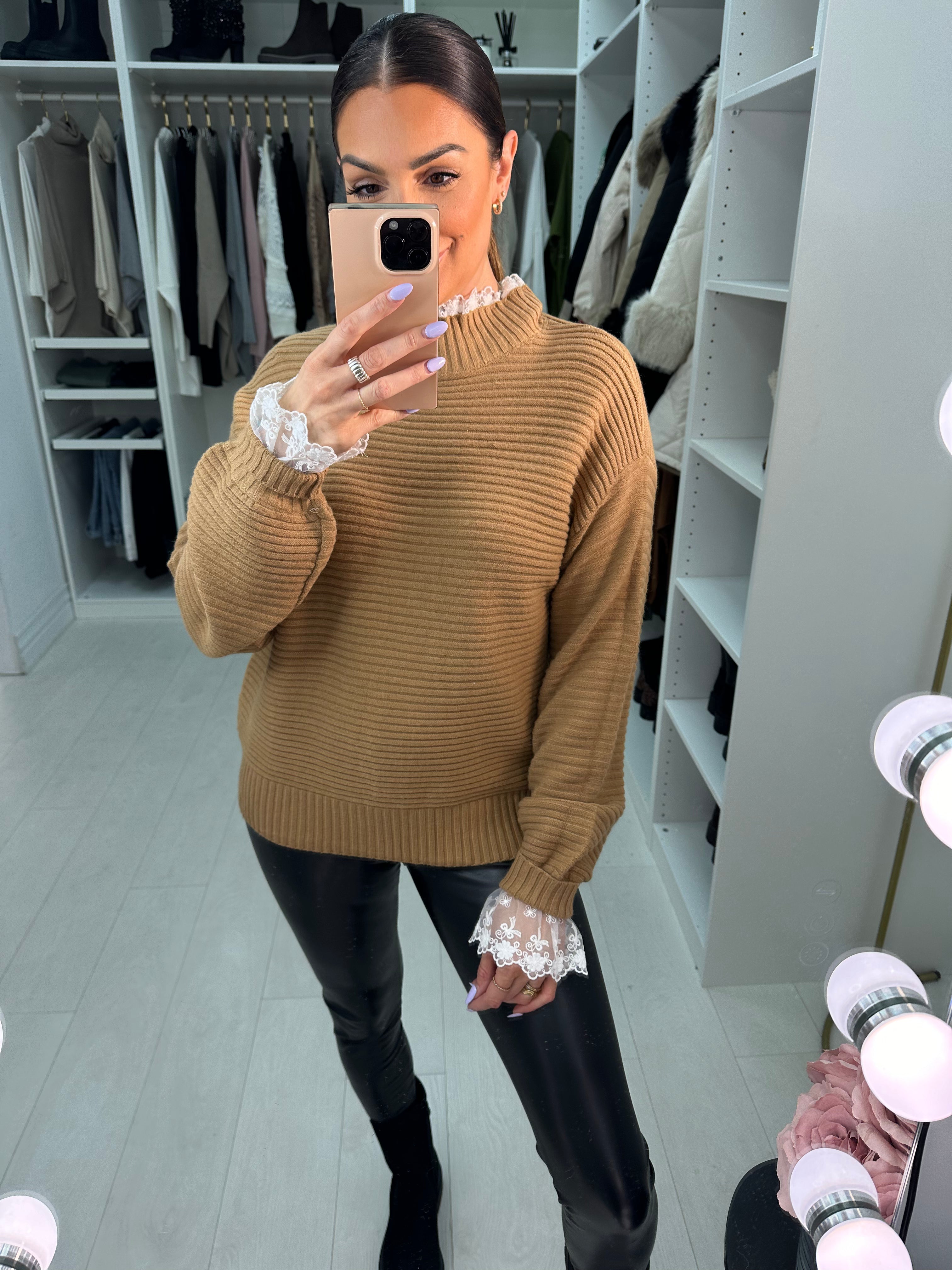 Holland Ribbed Crochet Lace Turtle Neck Detailed Knit Jumper