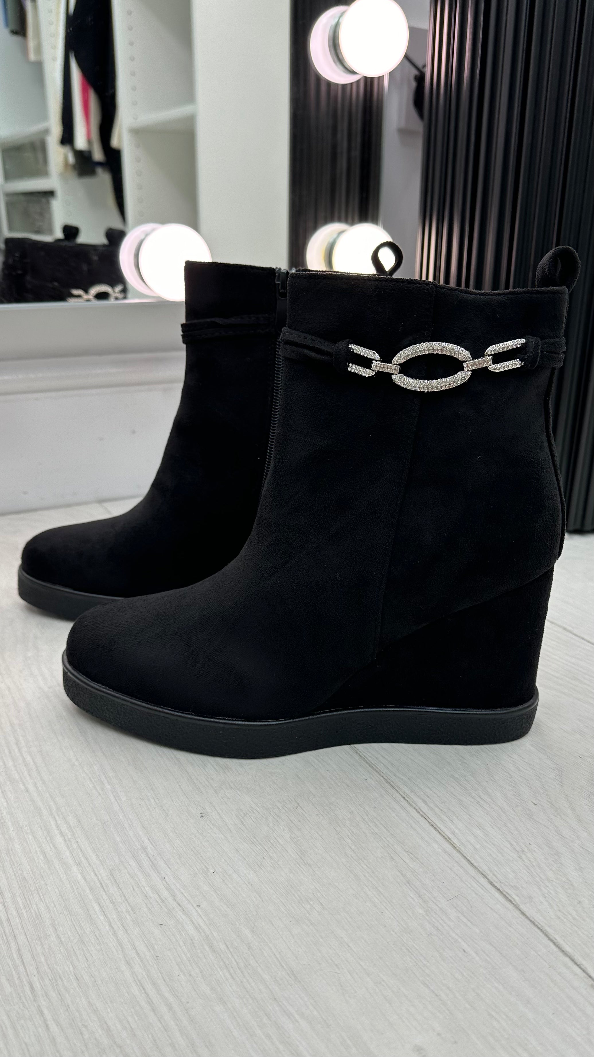 Alixia Faux Suede Diamante Detailed Wedge Boots