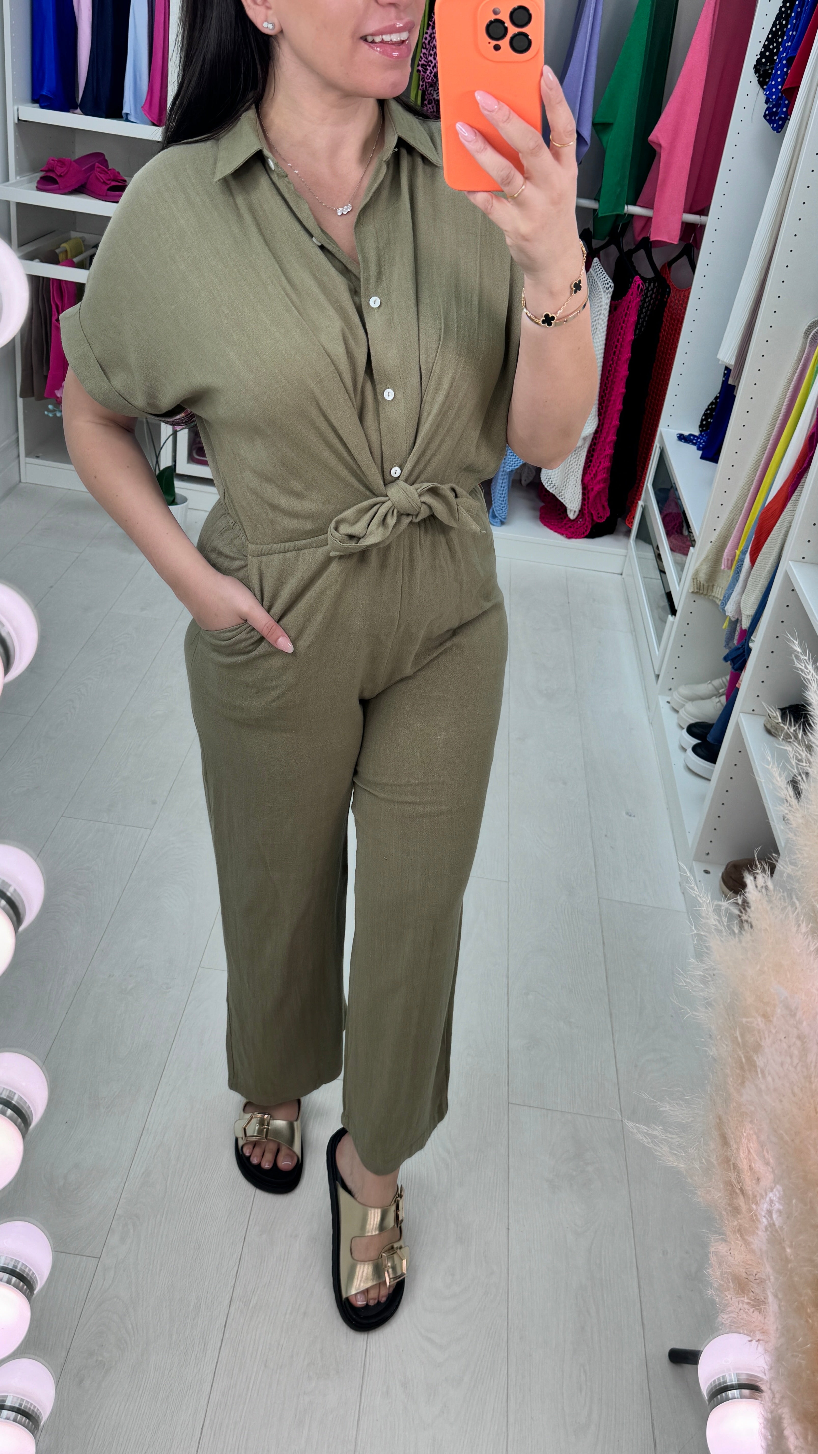 Annette Linen Tie Front Jumpsuit