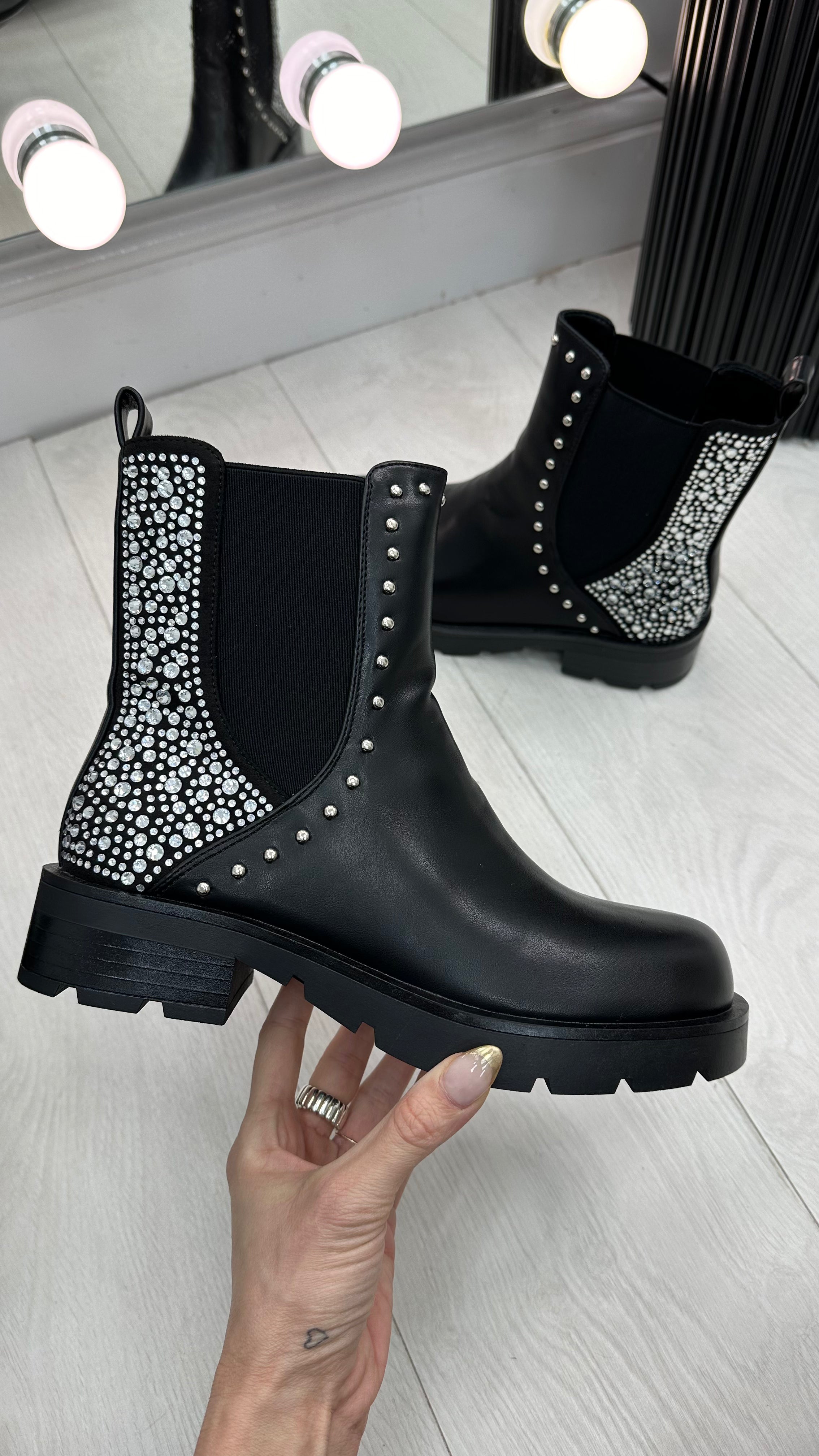 Athena Faux Leather Embellished Ankle Boots