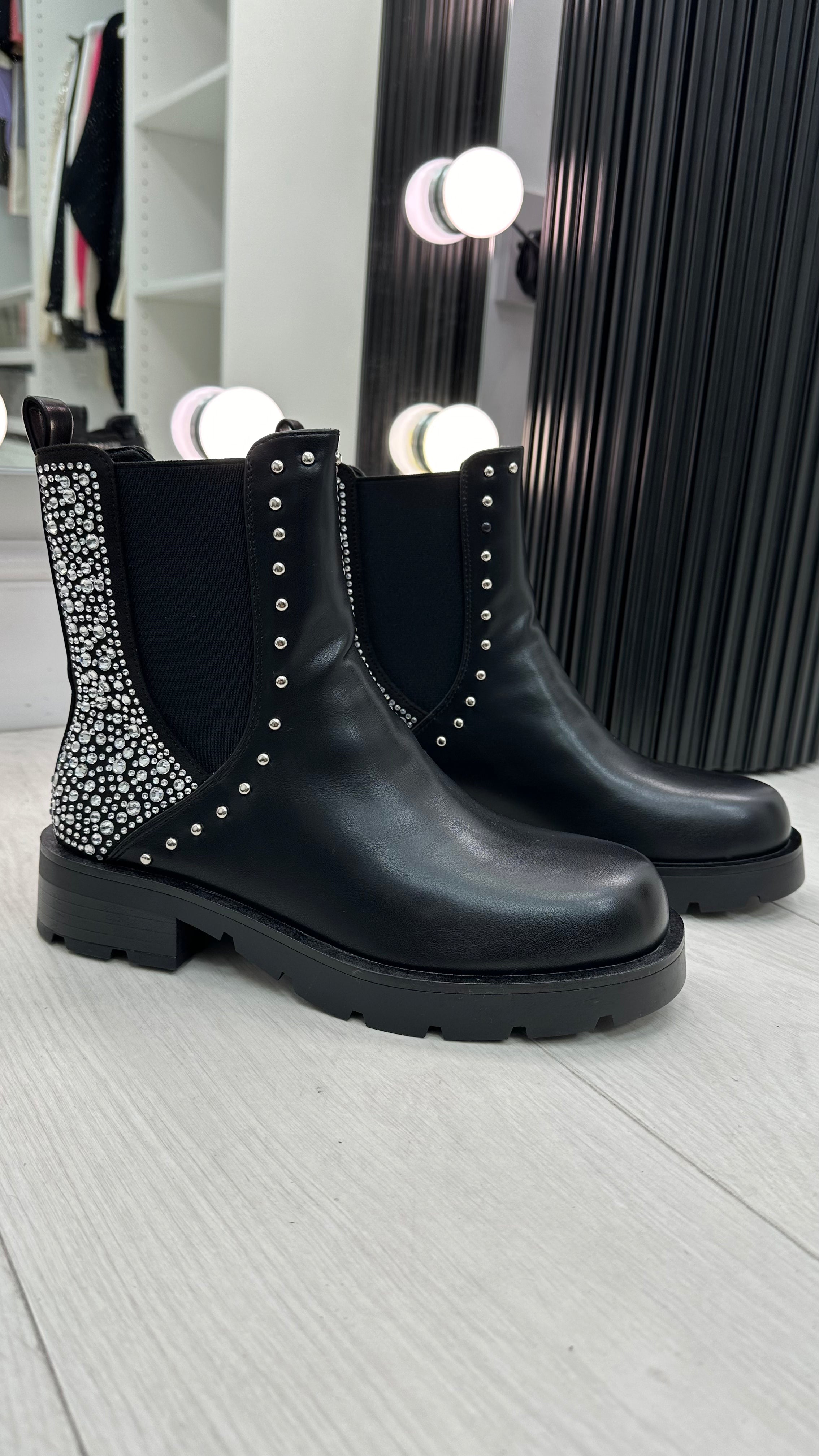 Athena Faux Leather Embellished Ankle Boots