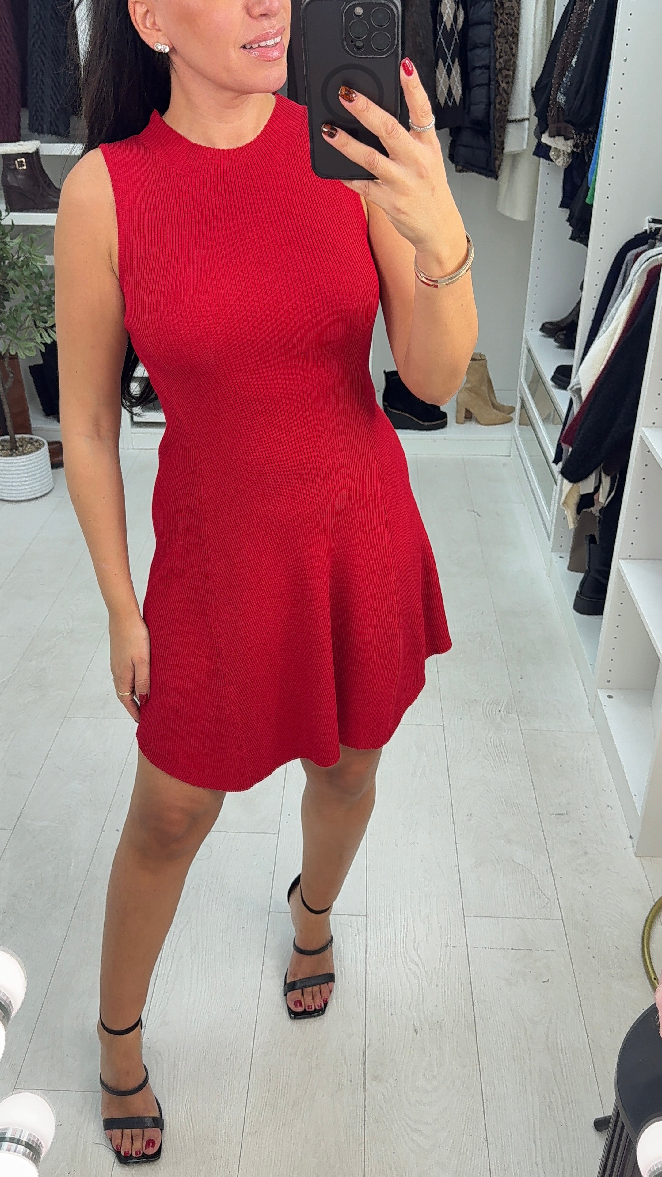 Adelina Plain Ribbed Sleeveless Skater Dress