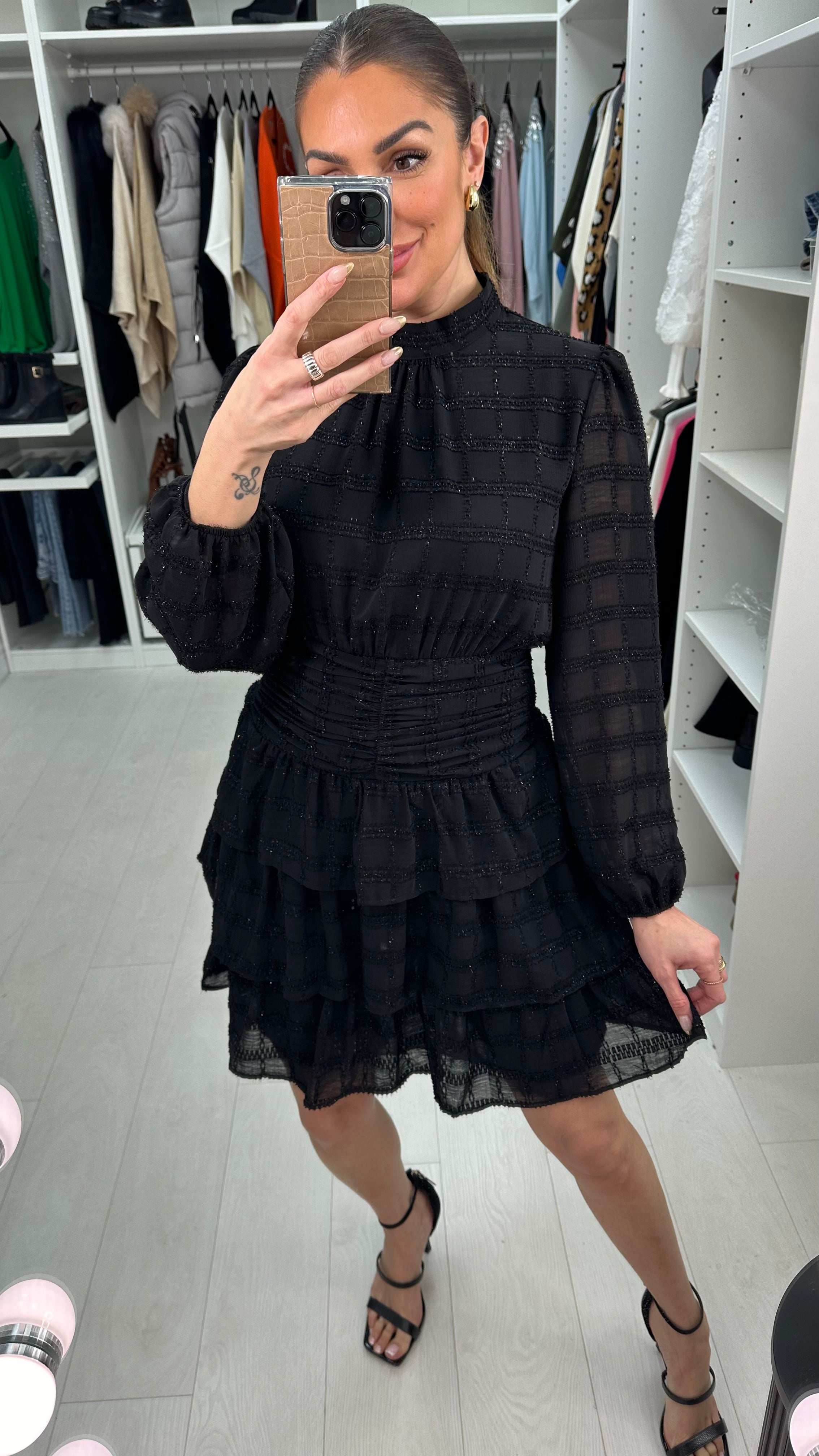 Lainey Sparkly Shirred Waist Mini Dress