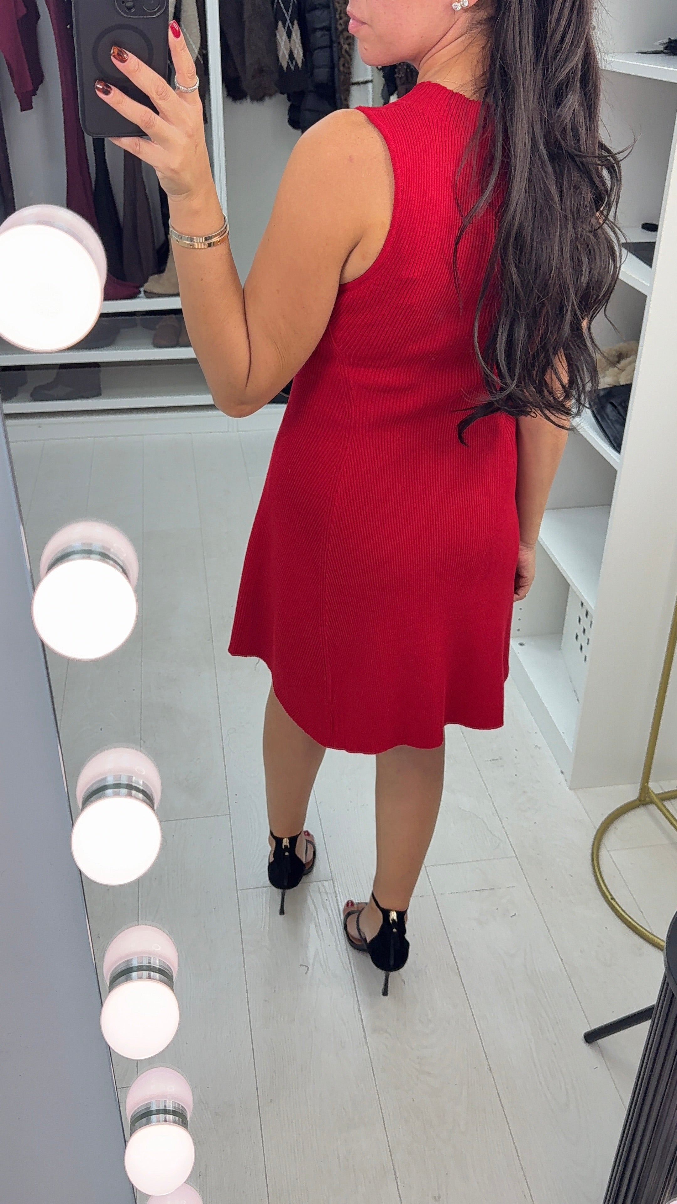 Adelina Plain Ribbed Sleeveless Skater Dress