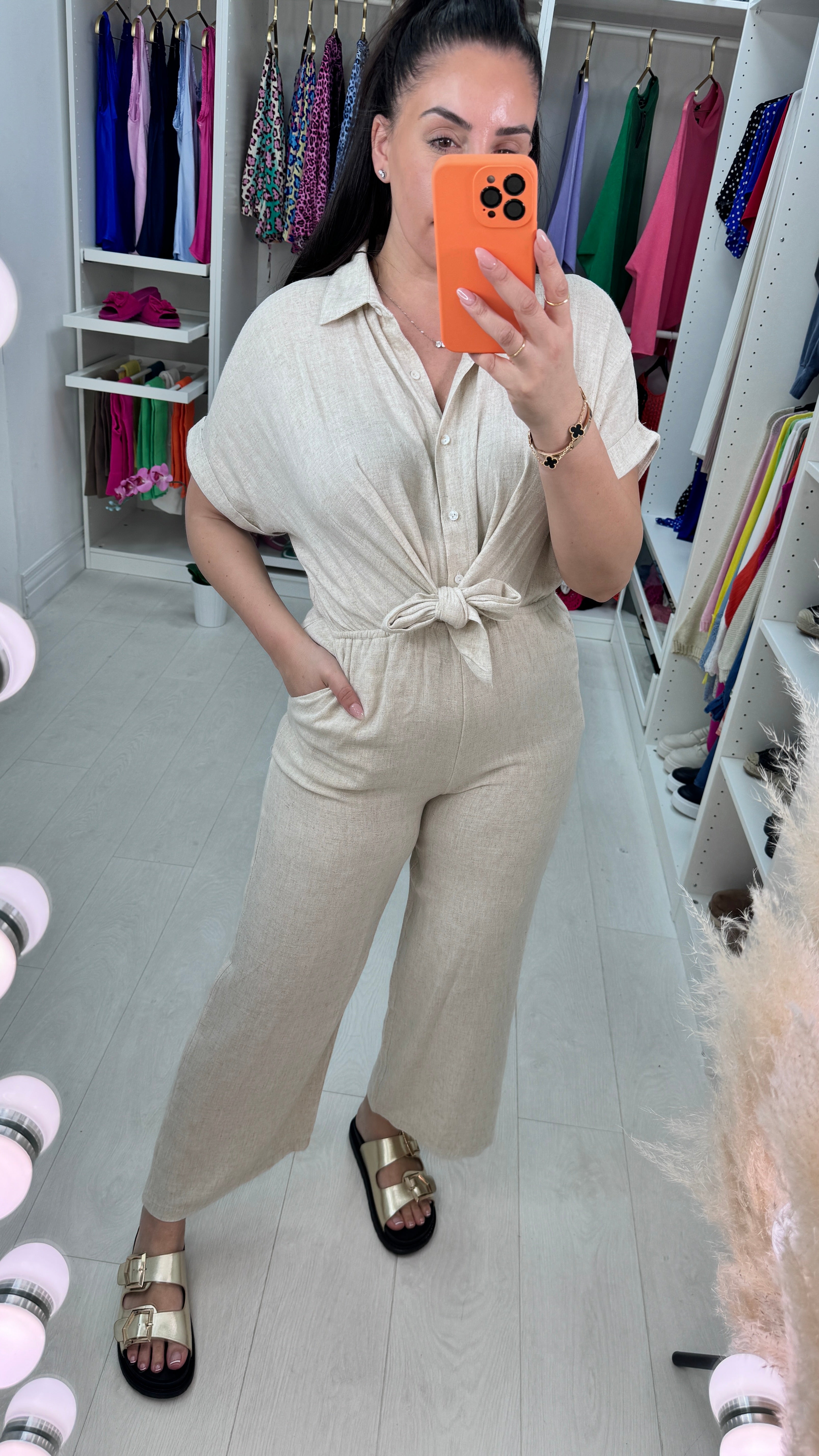 Annette Linen Tie Front Jumpsuit