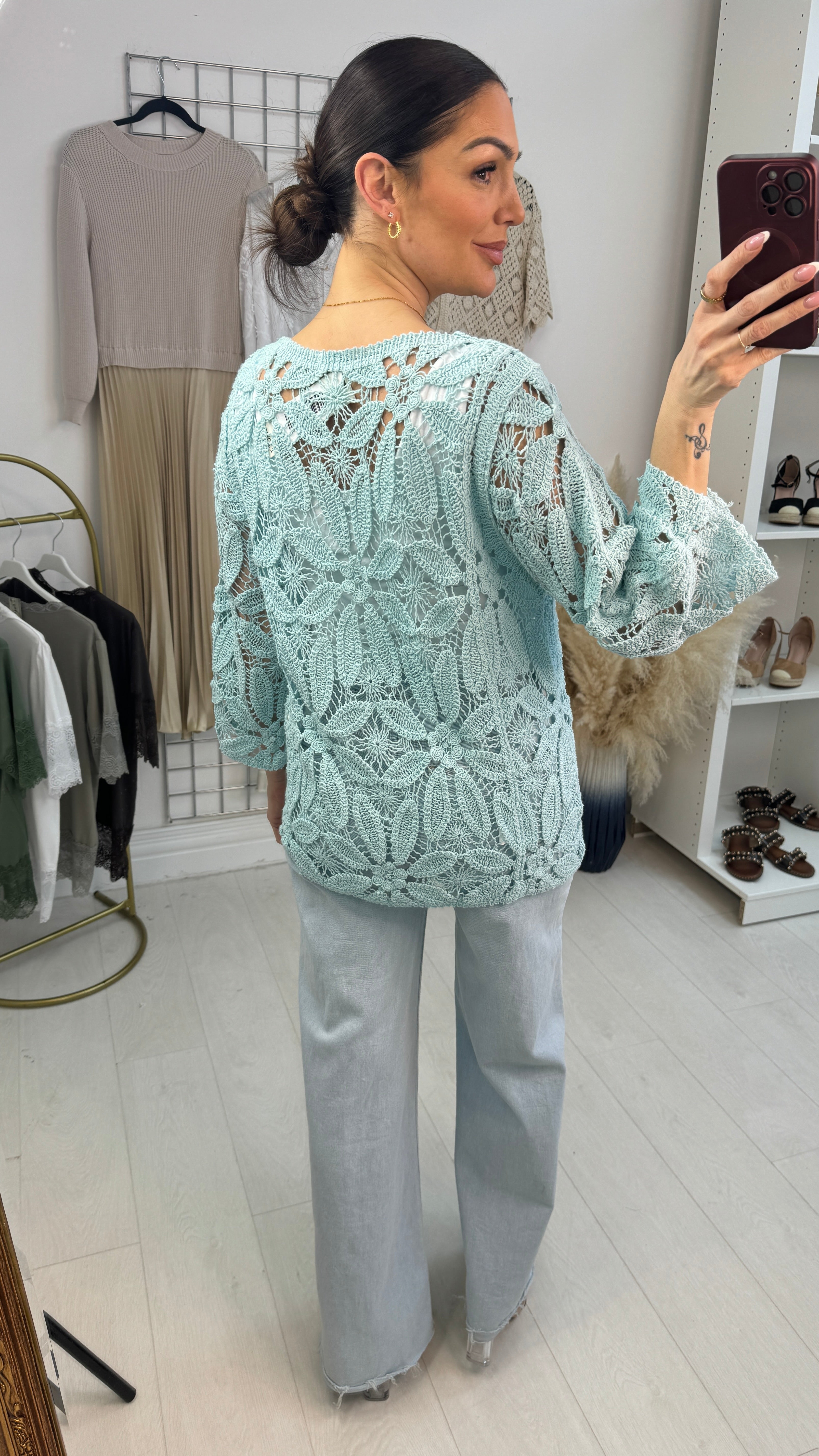 Rainey Crochet 3/4 Sleeve Top