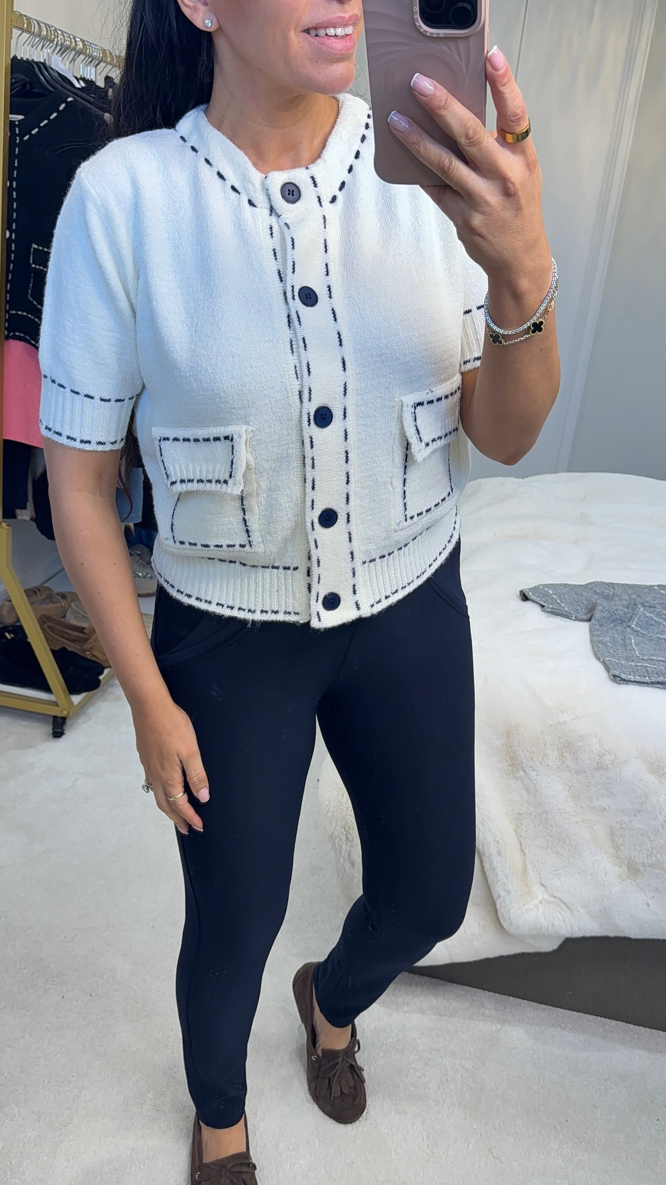 Leyla Stitched Hem Detail Short Sleeve Jumper