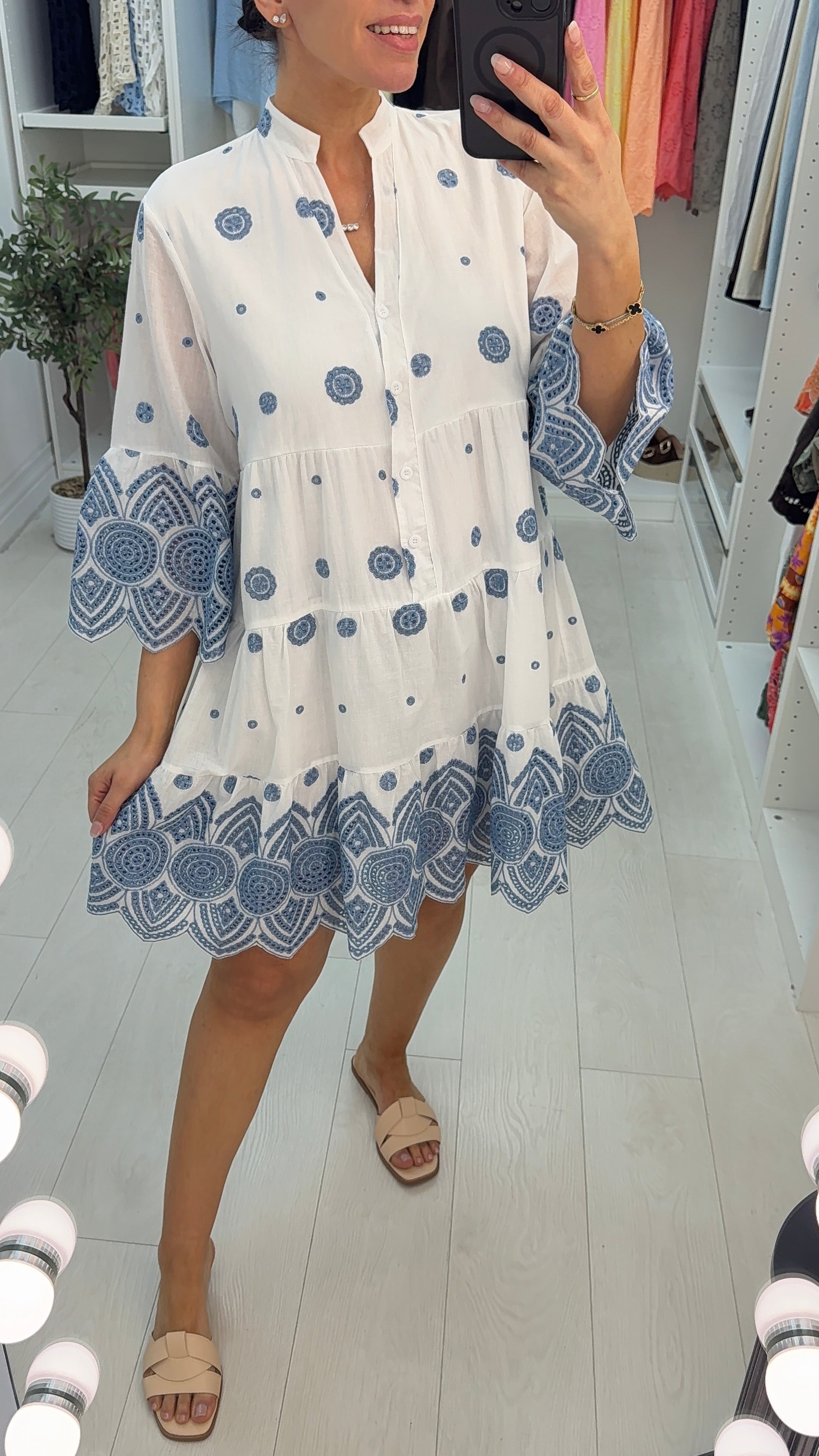Mariana Embroidered Loose Fit Smock Dress