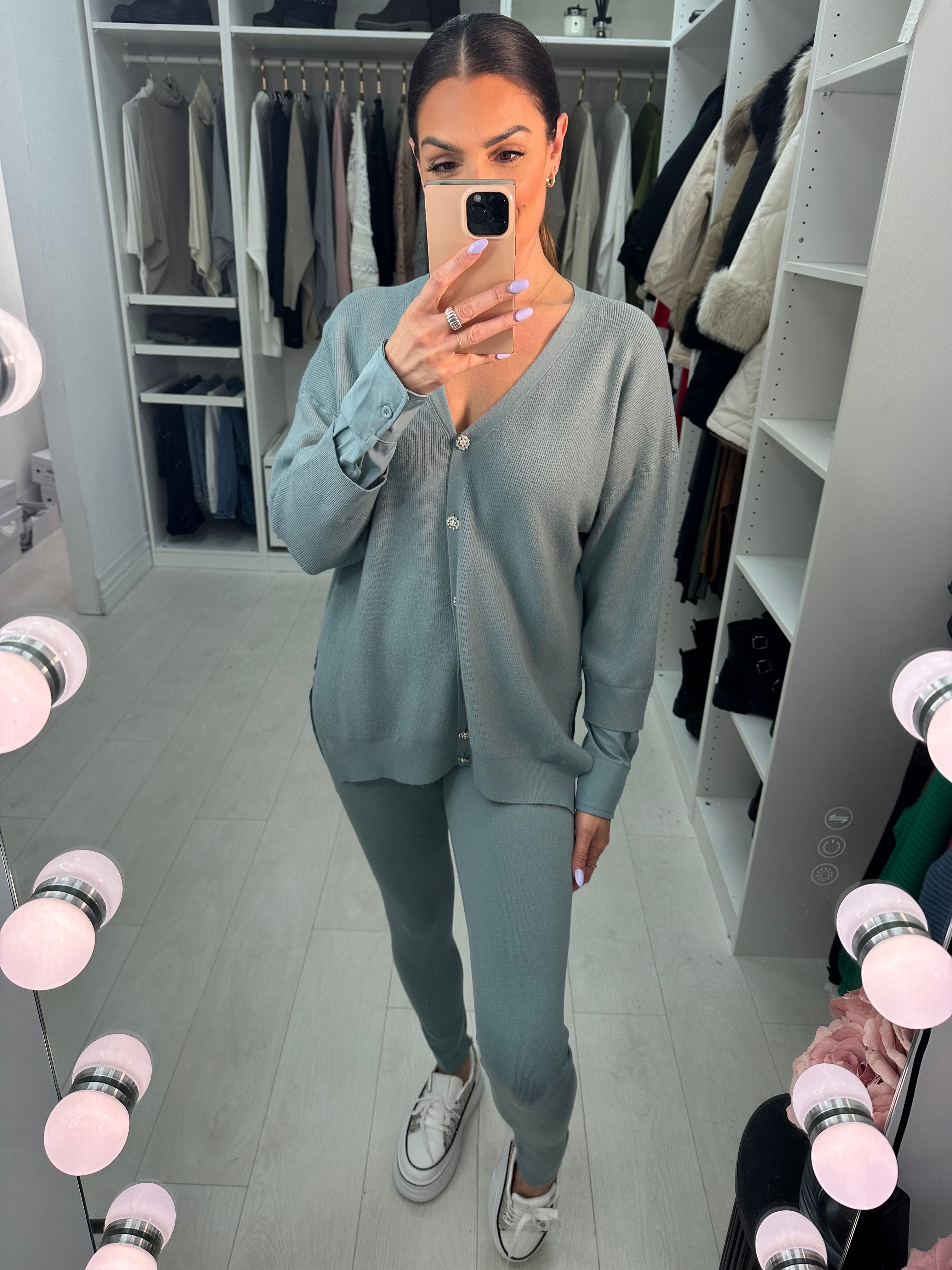 Peggy Diamante Button Loungewear Set