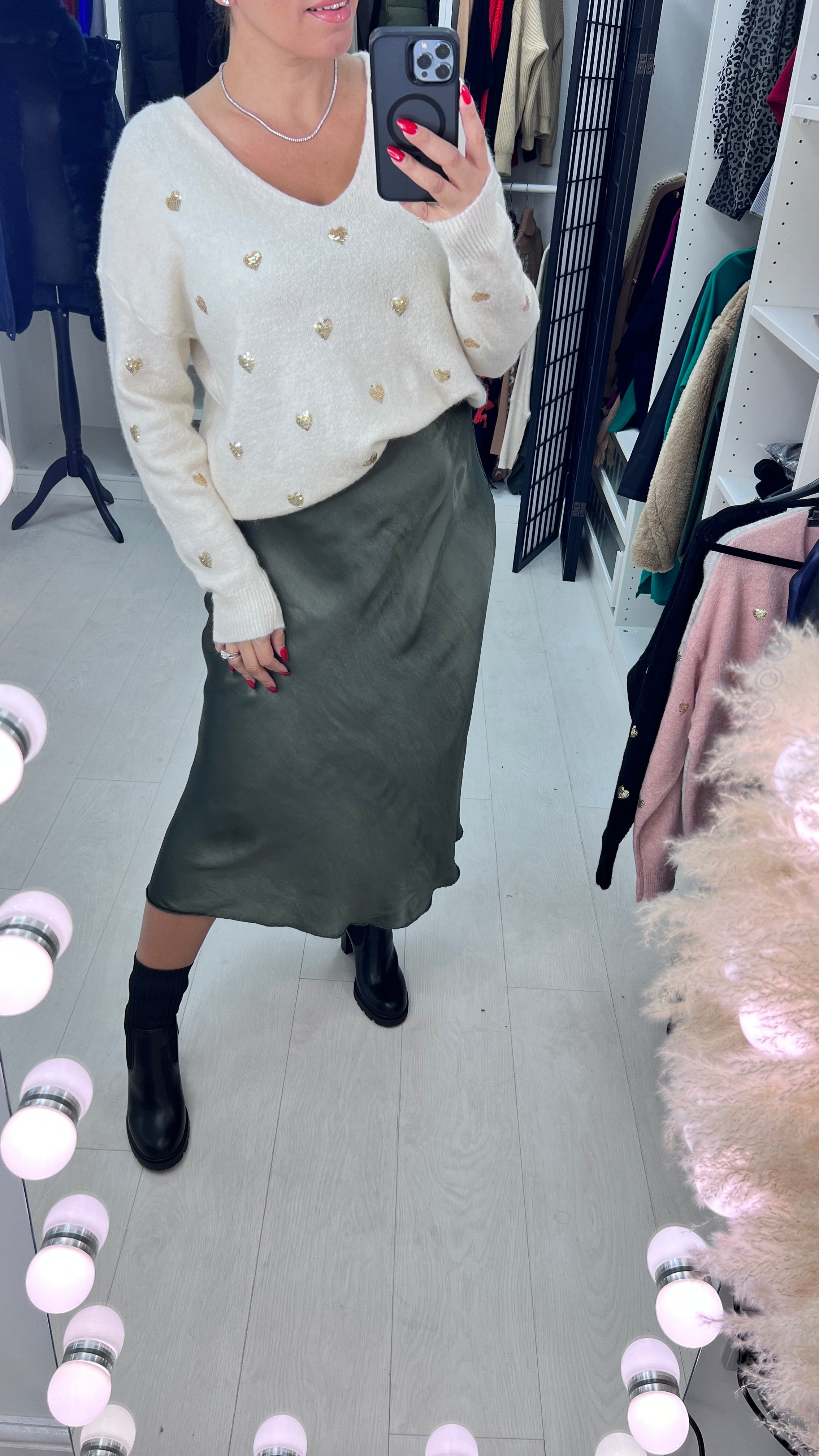 Drea Elasticated Waist Satin Midi Skirt