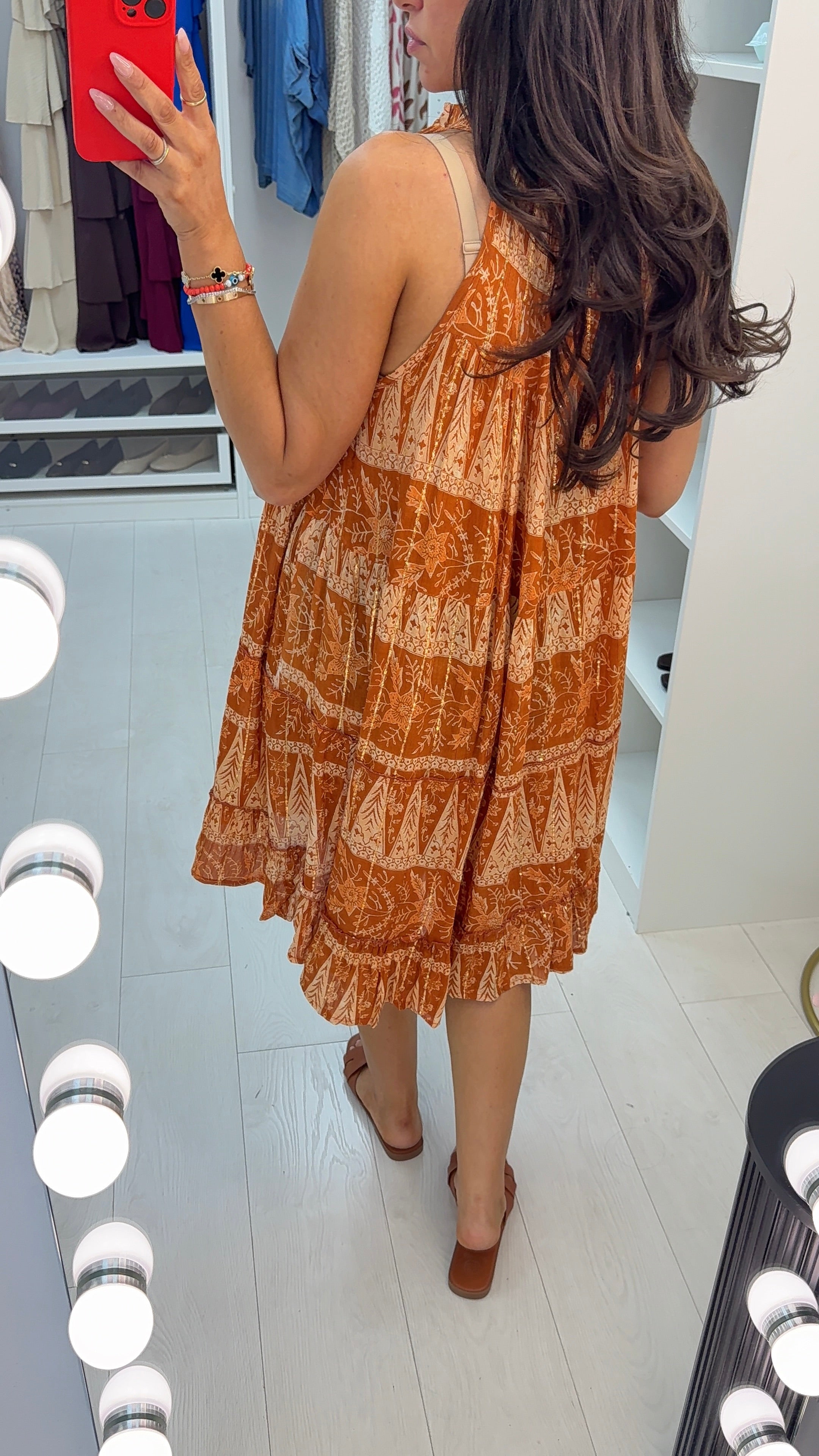 Dilana Abstract Print V Neck Floaty Dress
