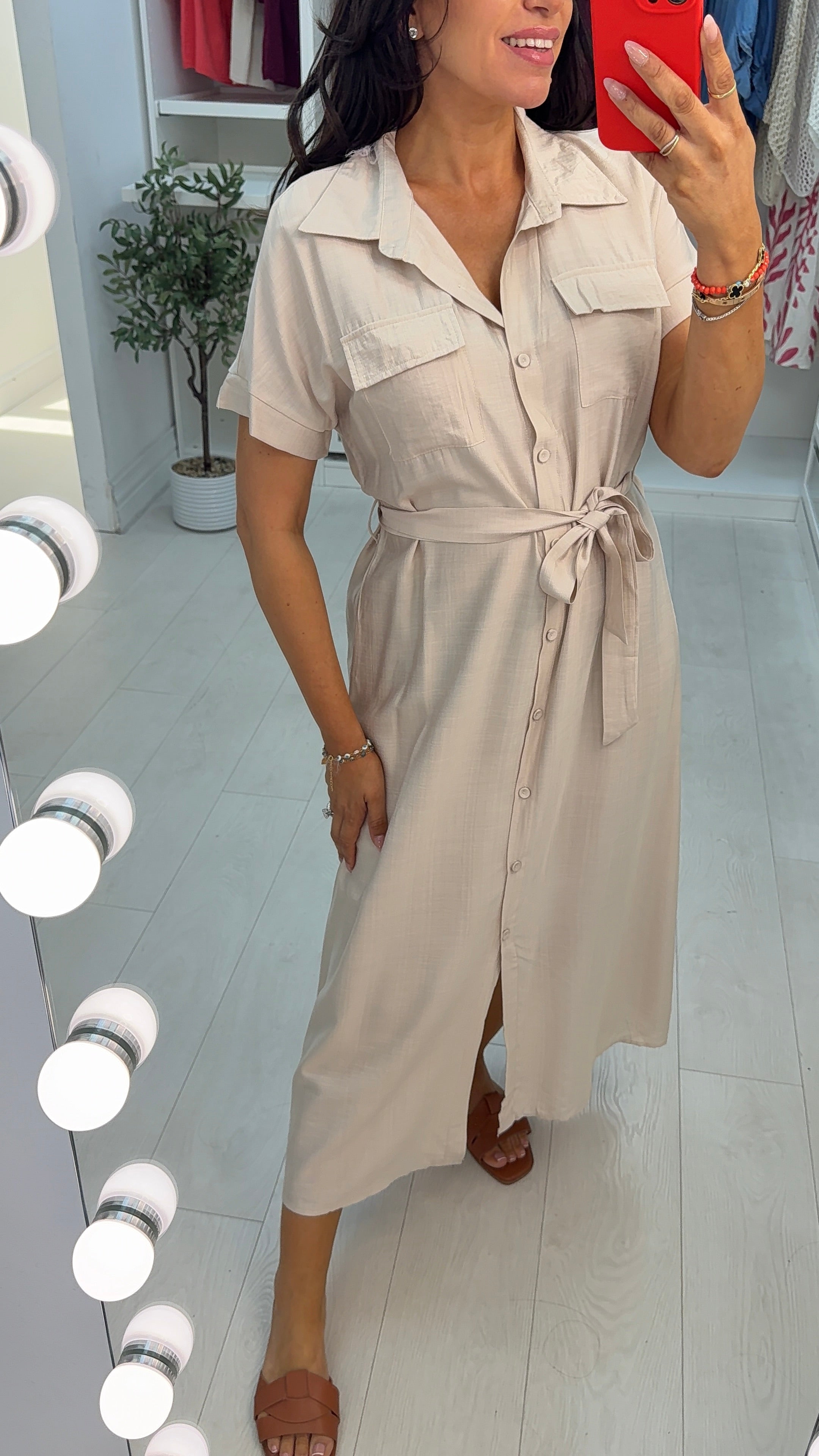 Gilian Plain Belted Maxi Shirt Dress
