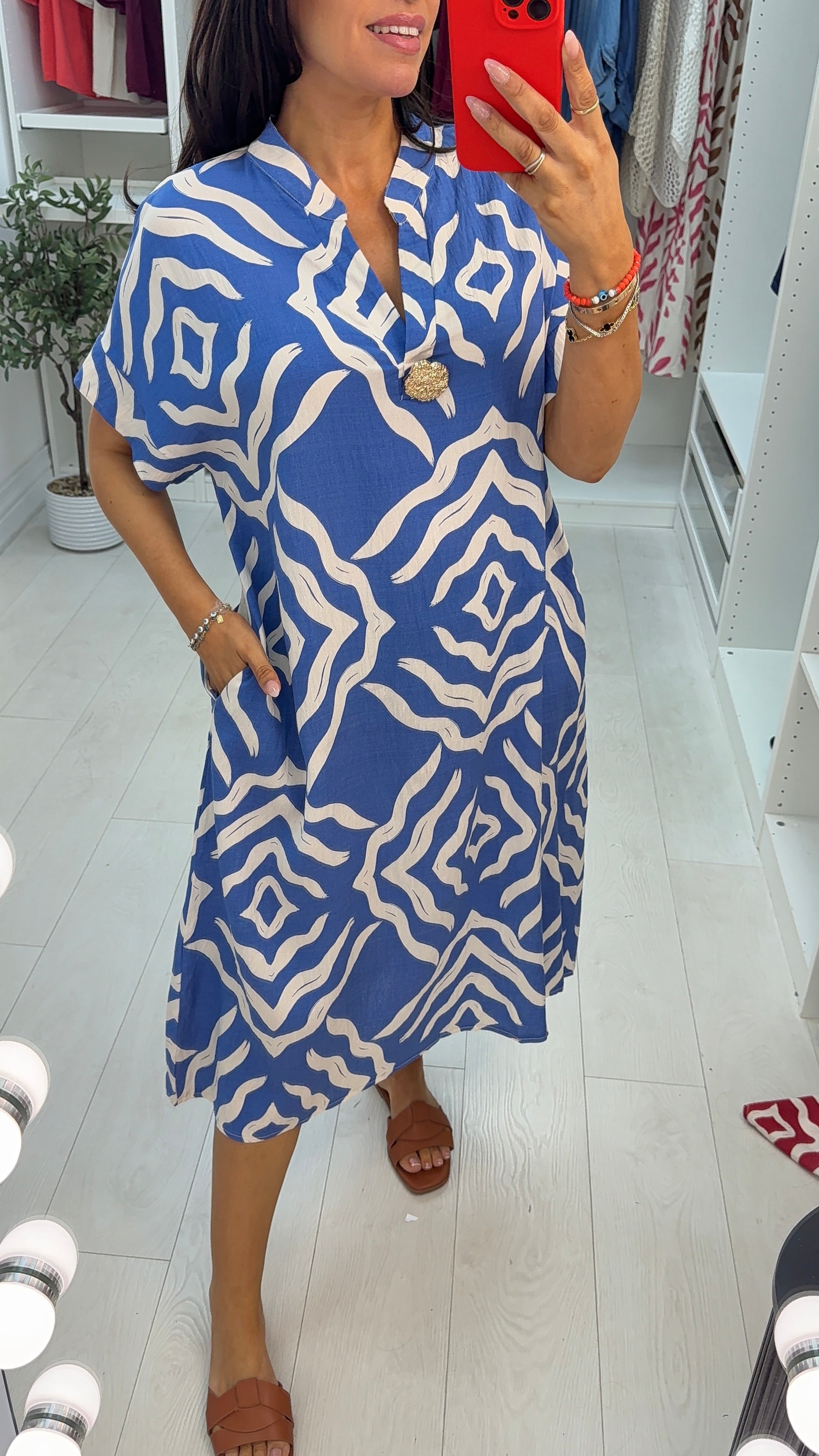 Marlow Abstract Print V Neck Loose Fit Dress