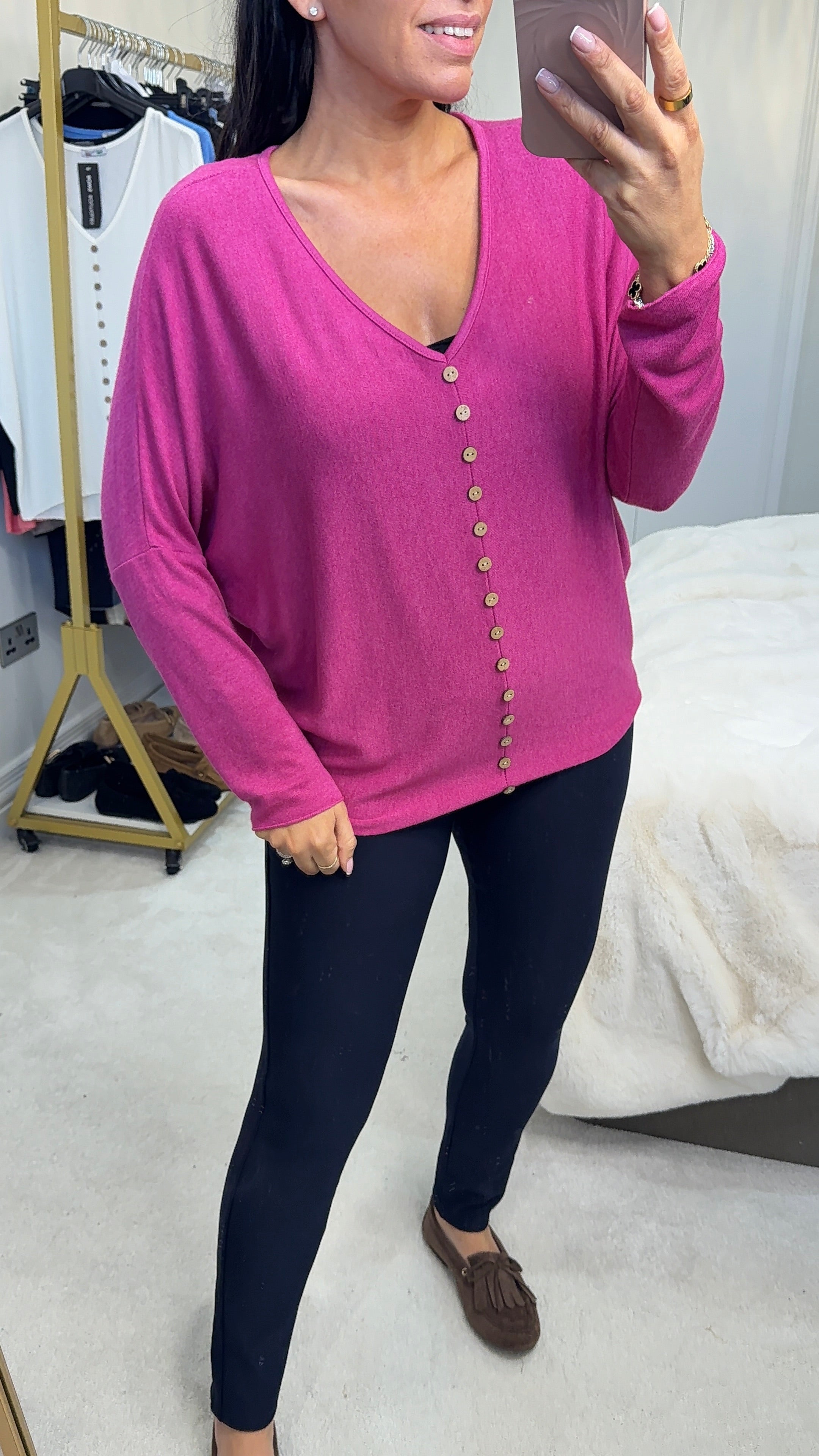 Bonita Button Detailed V Neck Knit Jumper