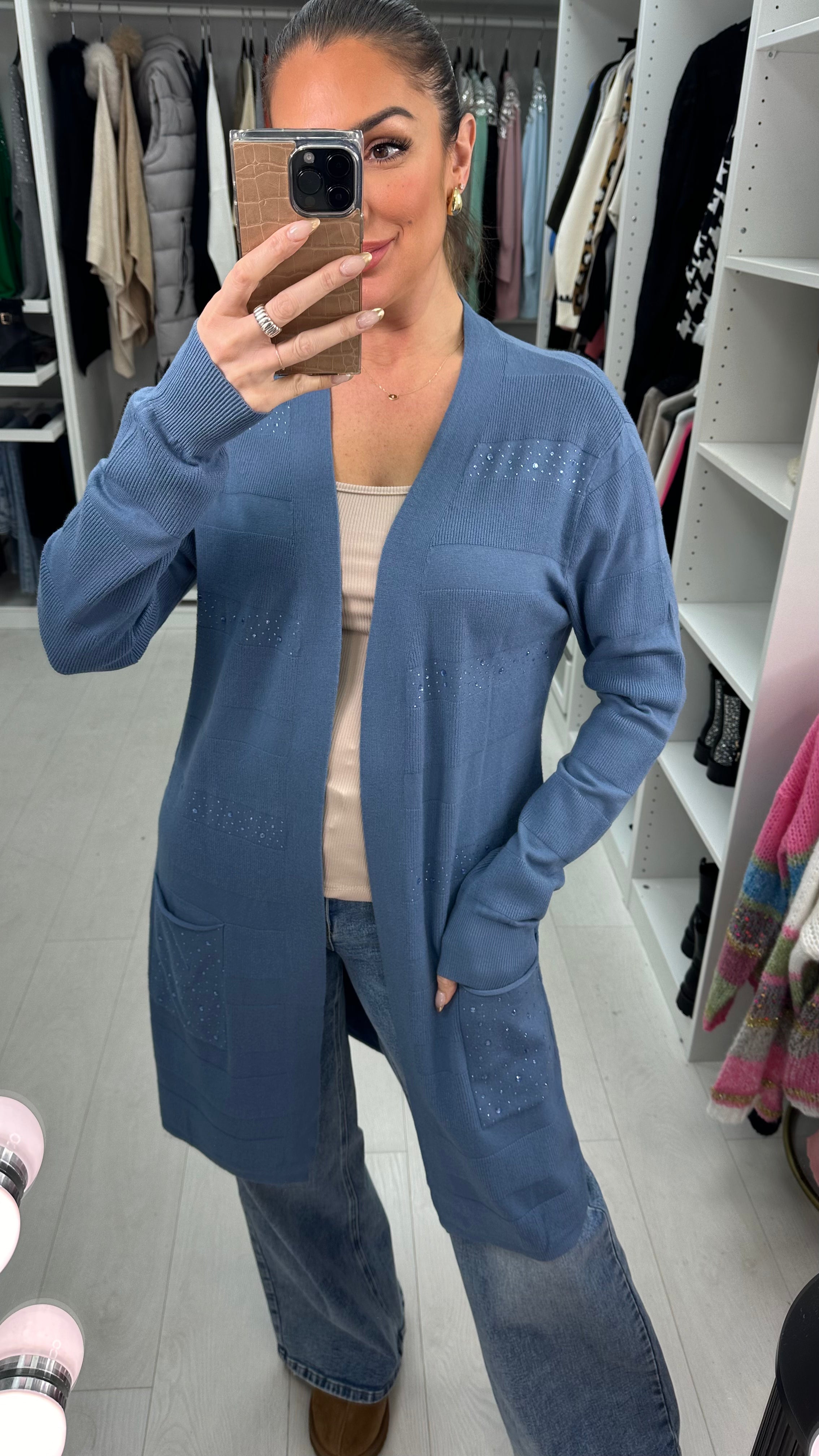 Moana Ribbed Embellished Detail Longline Cardigan