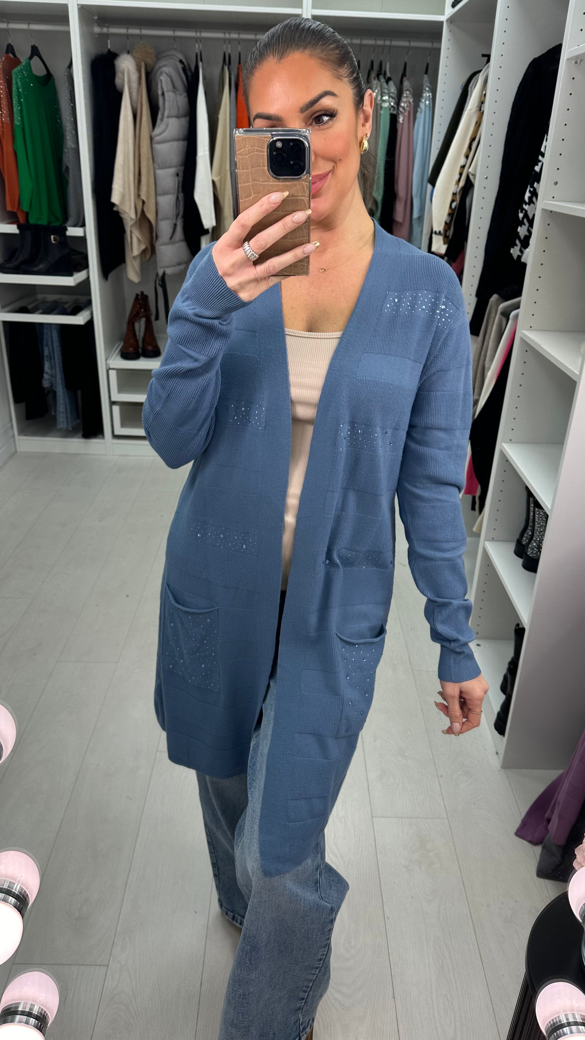 Moana Ribbed Embellished Detail Longline Cardigan