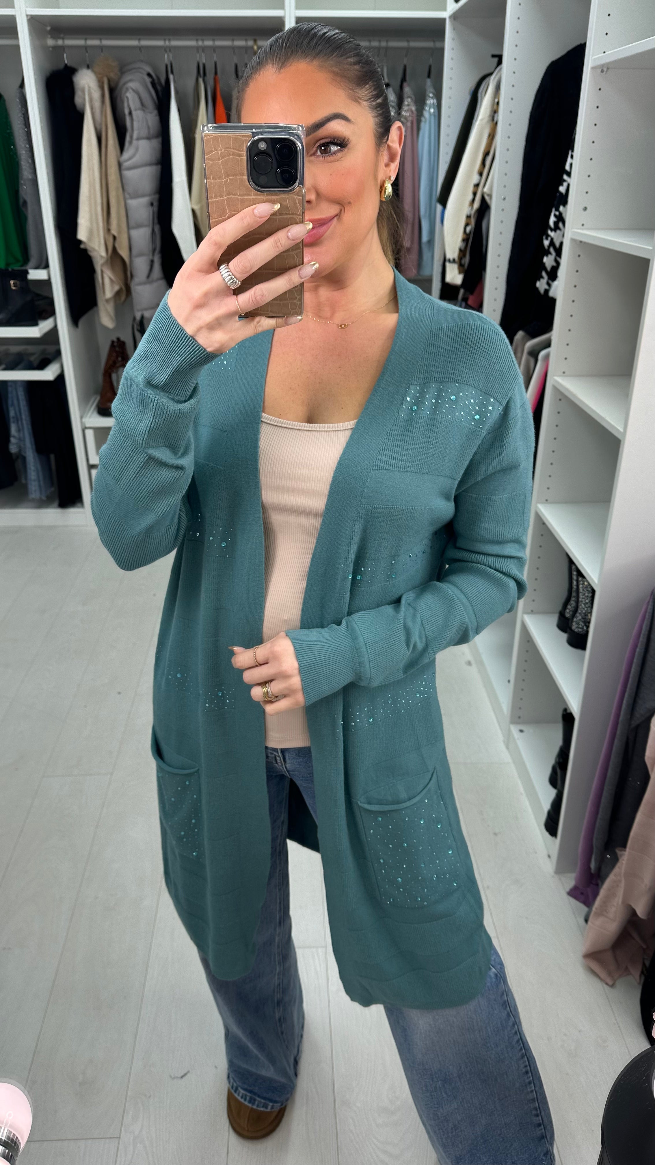 Moana Ribbed Embellished Detail Longline Cardigan